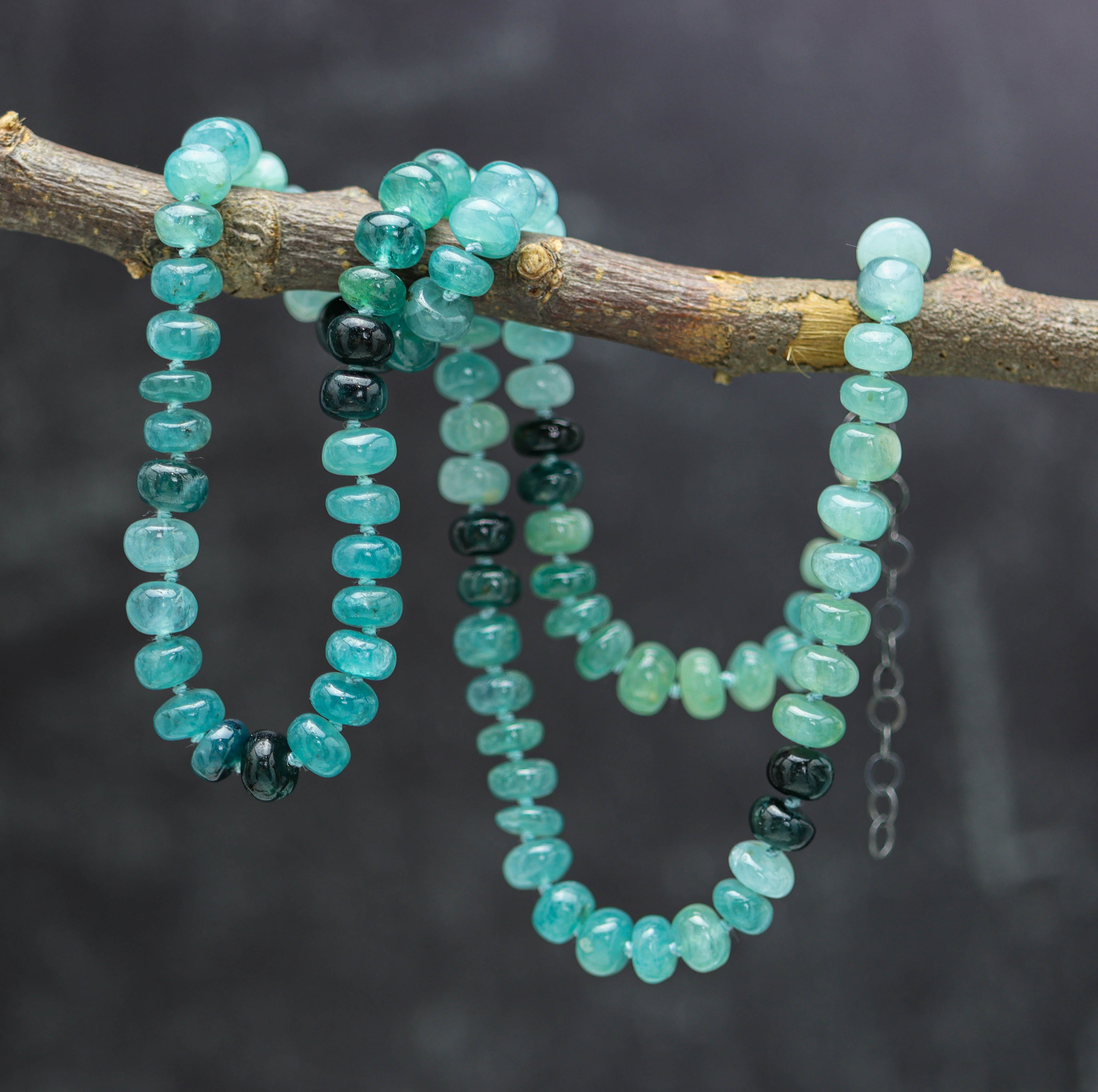 Rare Teal Blue Grandidierite Hand Knotted Bead Necklace Sterling Silver