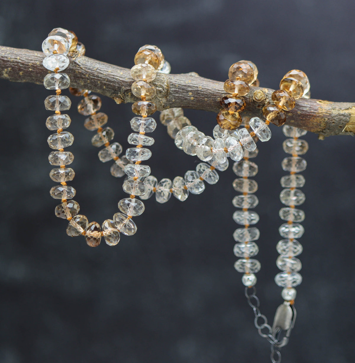 Imperial Topaz Hand Knotted Bead Necklace Sterling Silver