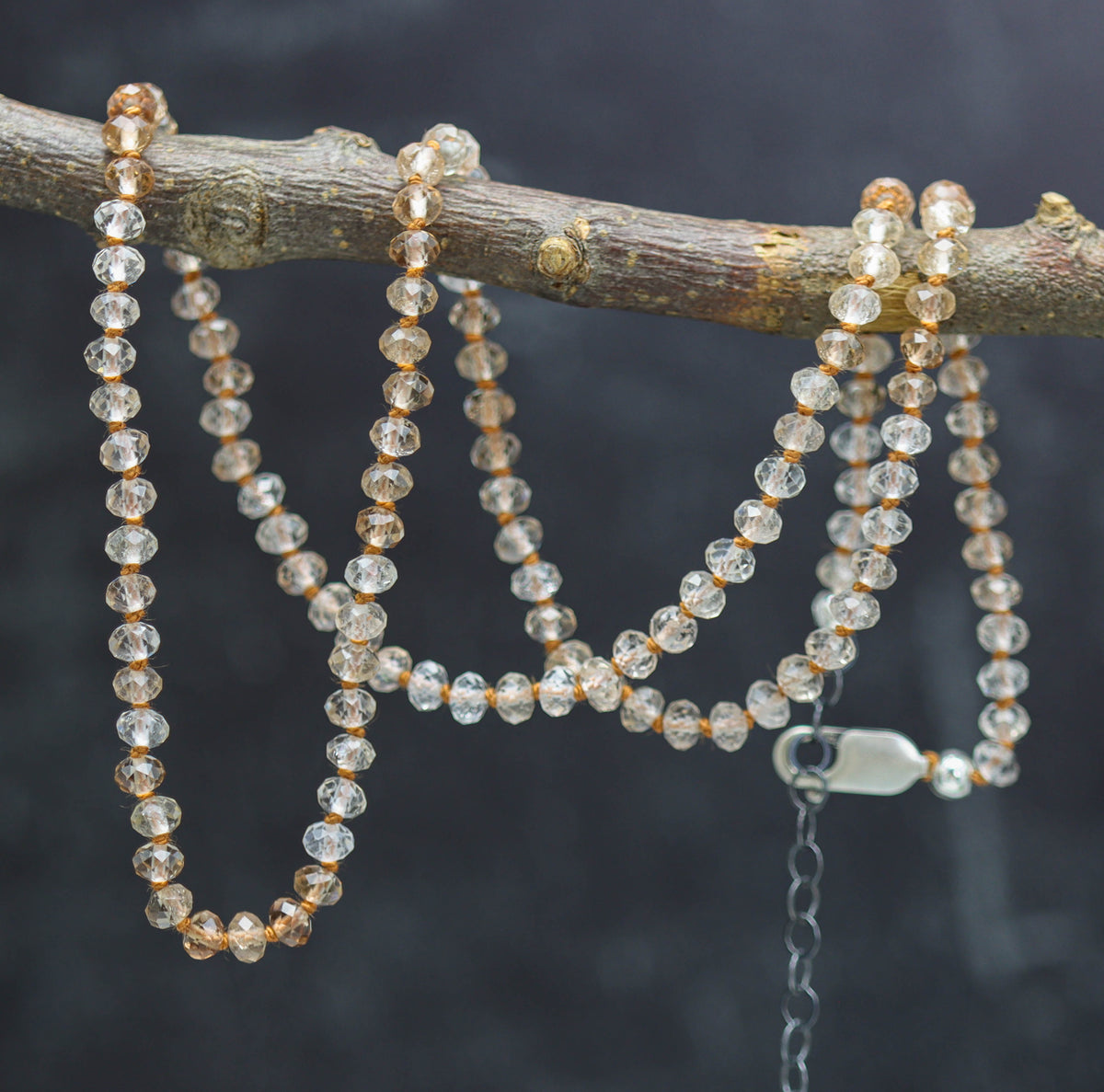 Imperial Topaz Hand Knotted Bead Necklace Sterling Silver