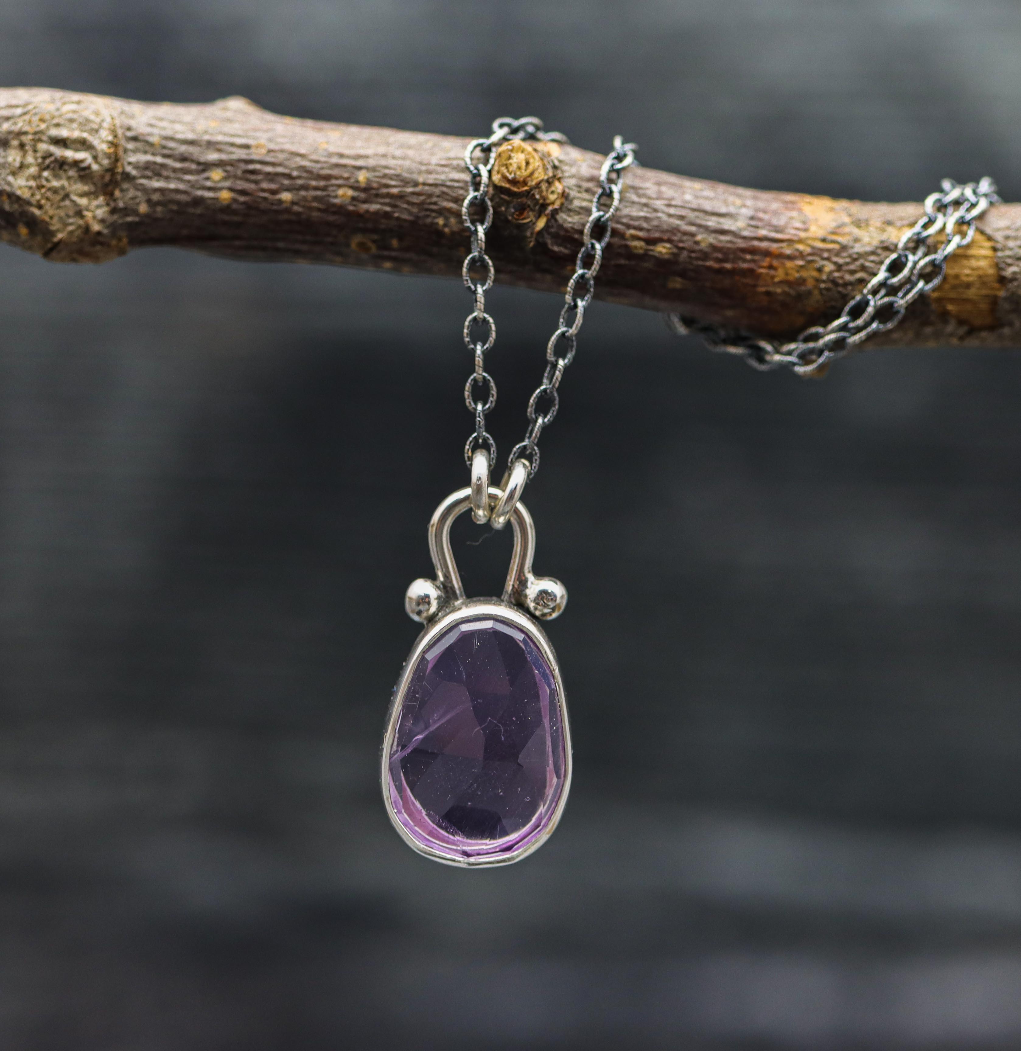 Amethyst Petite Pendant Necklace in Sterling Silver