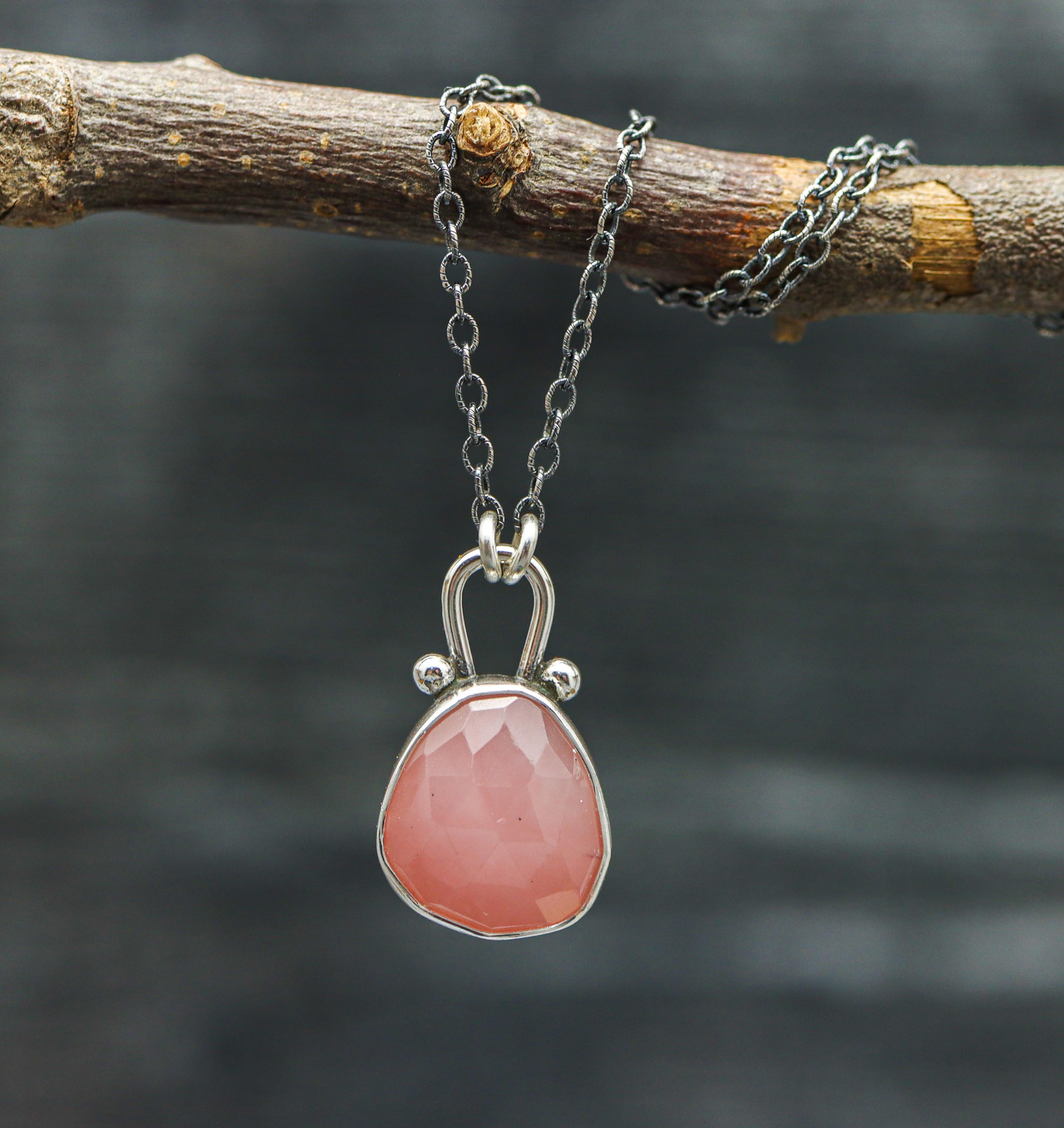Pink Guava Quartz Pendant Necklace Sterling Silver