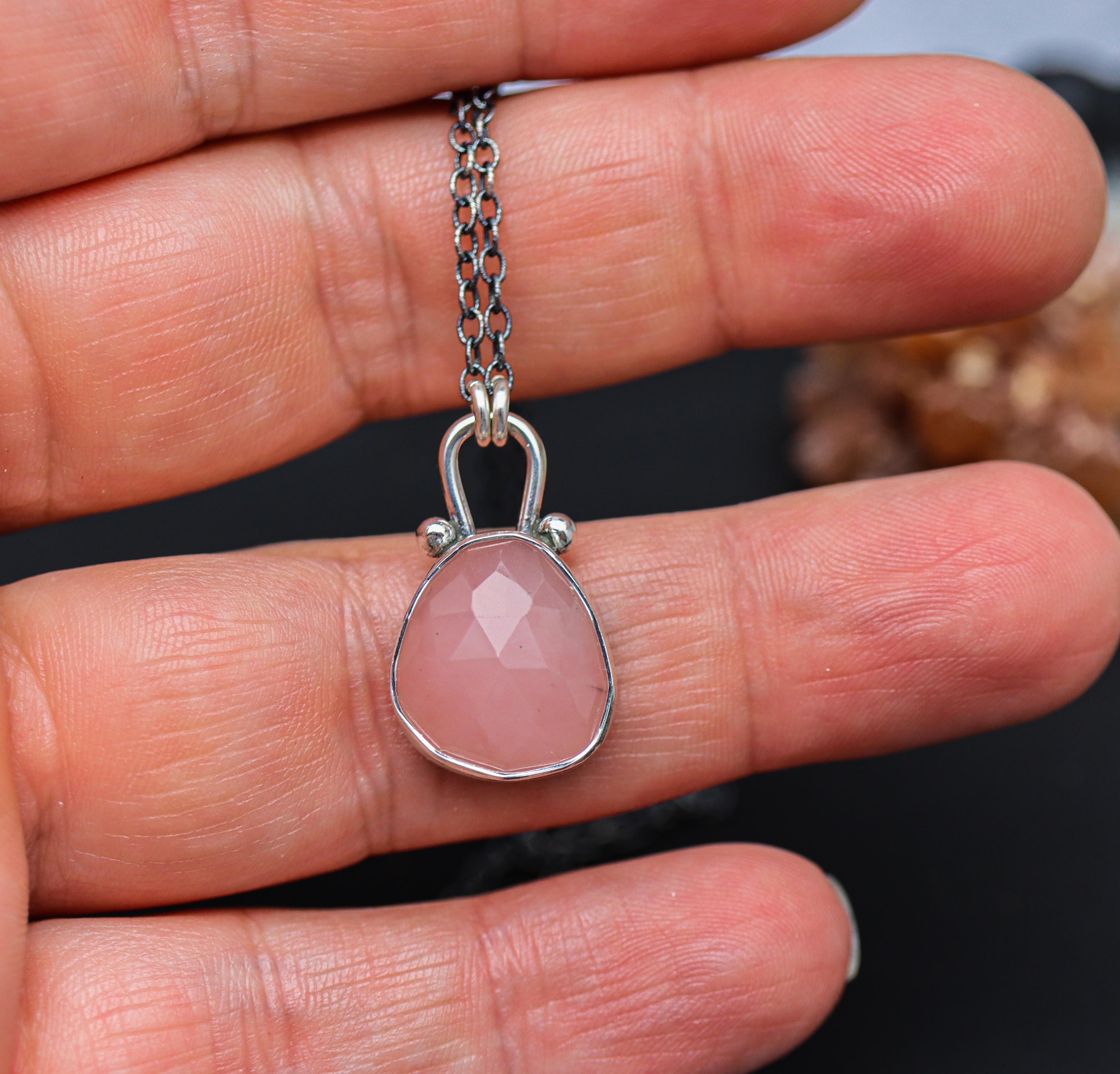 Pink Guava Quartz Pendant Necklace Sterling Silver