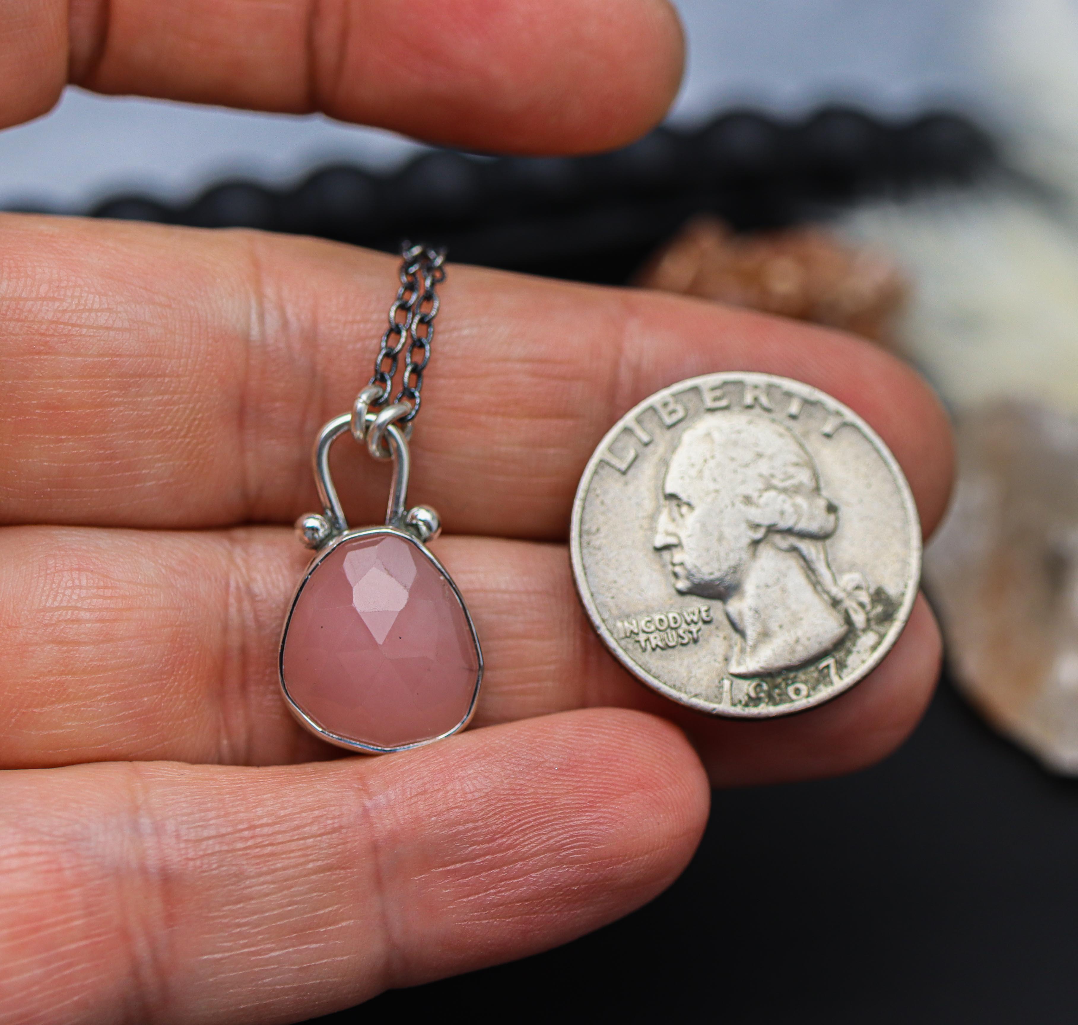 Pink Guava Quartz Petite Pendant Necklace in Sterling Silver
