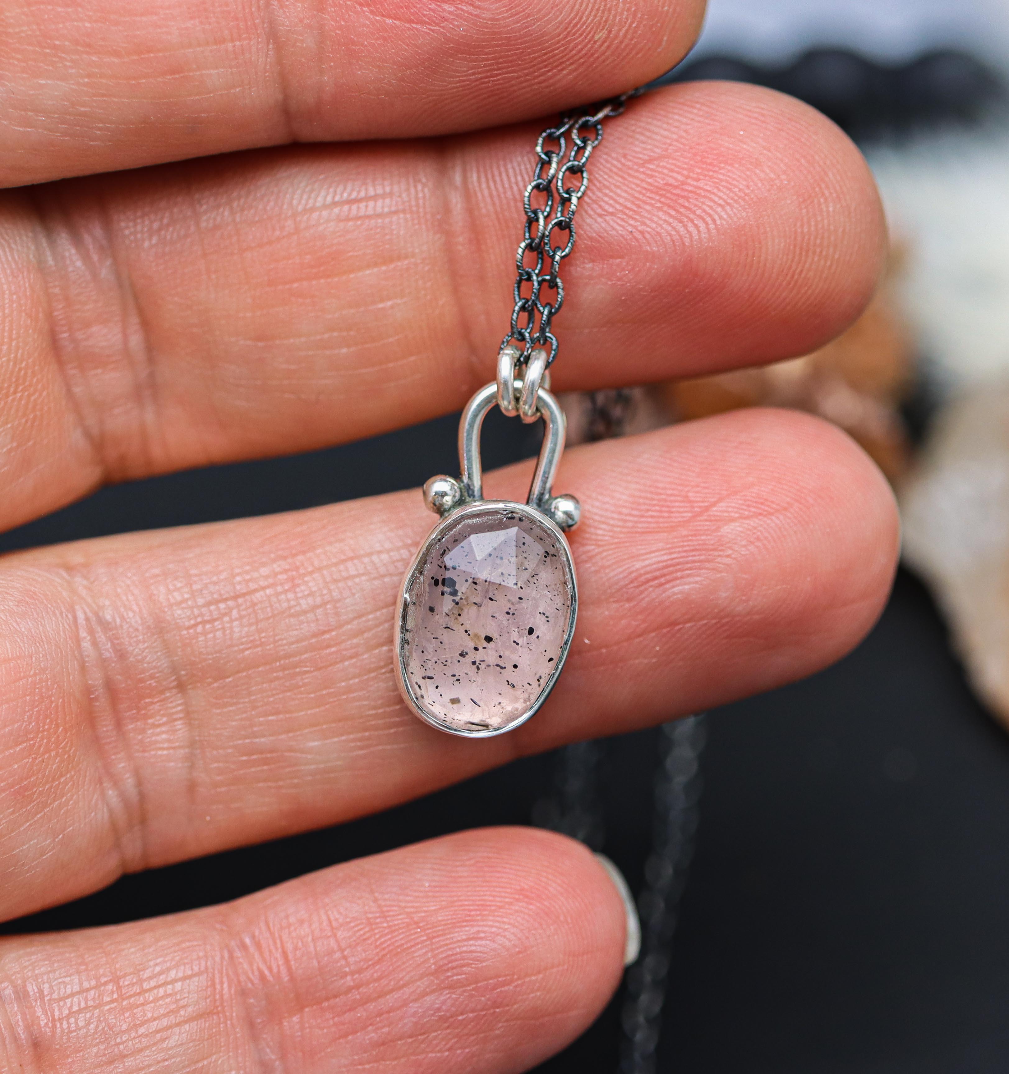 Rose Quartz with Inclusions Pendant Necklace Sterling Silver