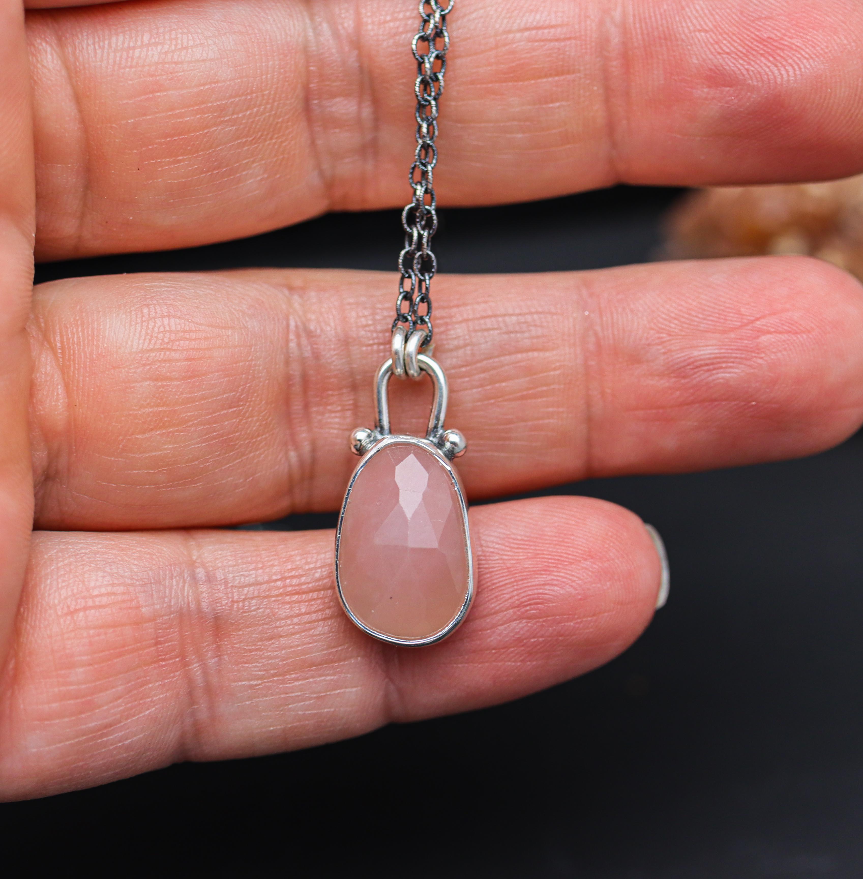 Pink Guava Quartz Petite Pendant Necklace in Sterling Silver