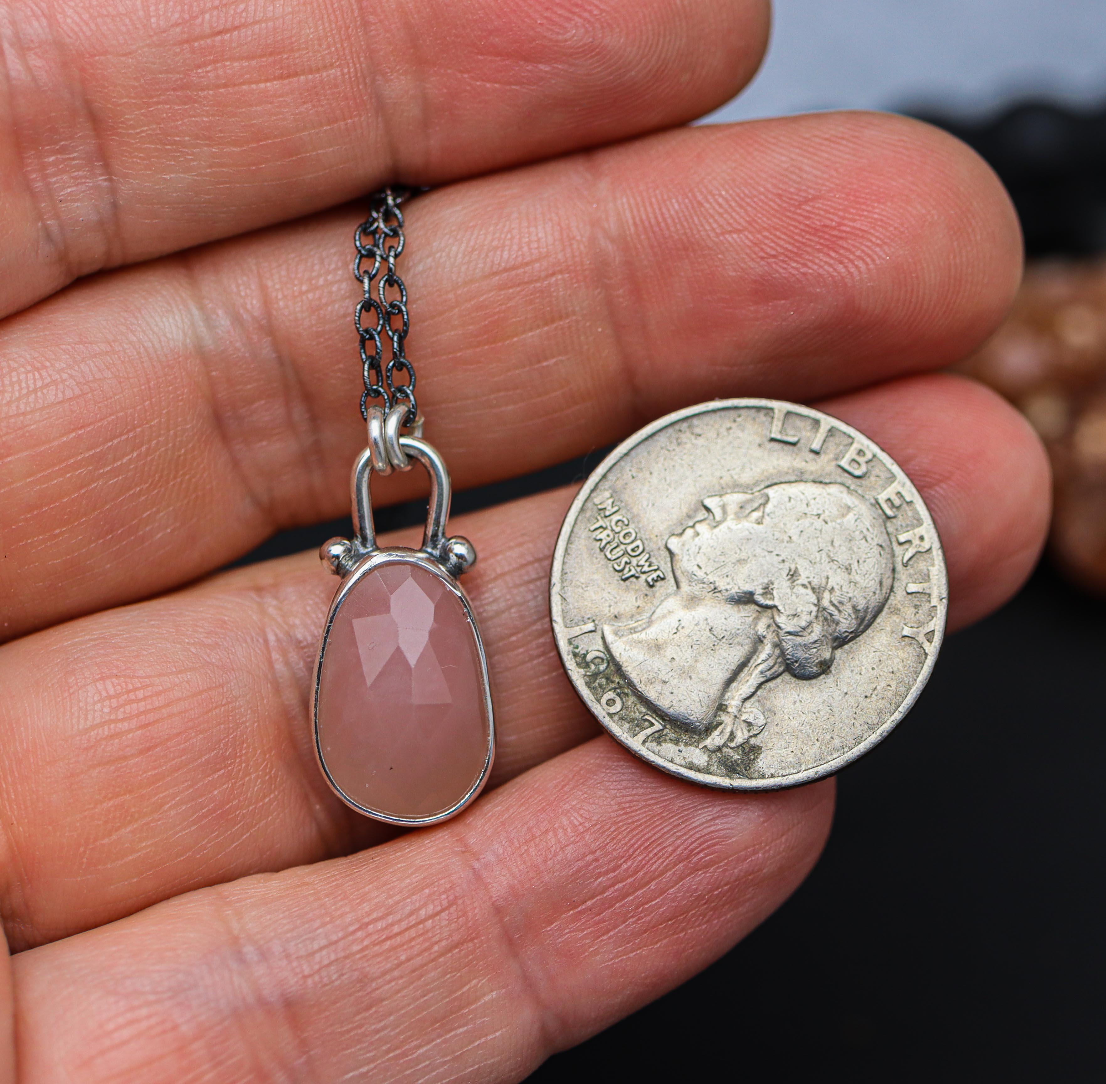 Pink Guava Quartz Petite Pendant Necklace in Sterling Silver