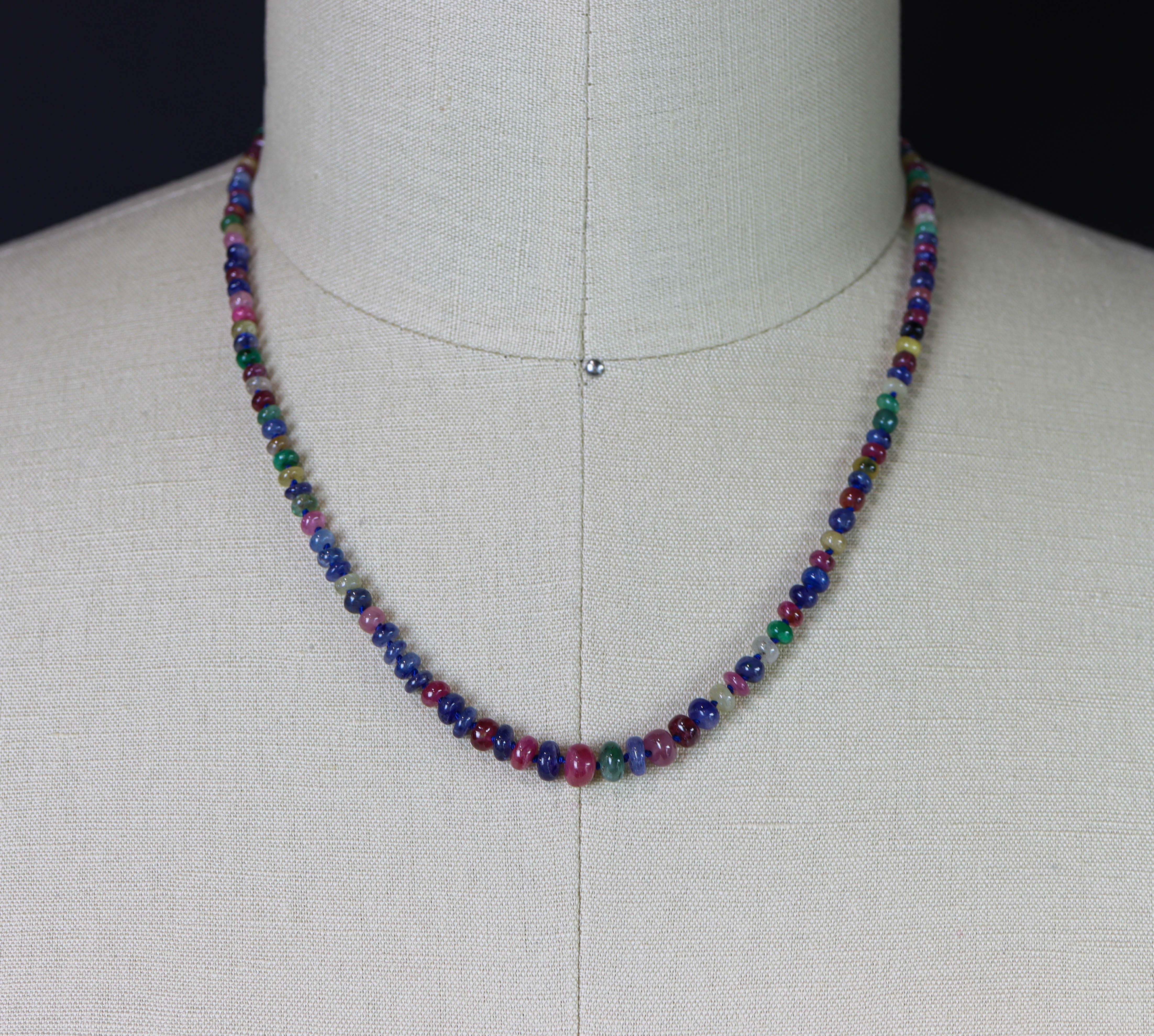 Multi Colored Sapphire Hand Knotted Bead Necklace Sterling Silver