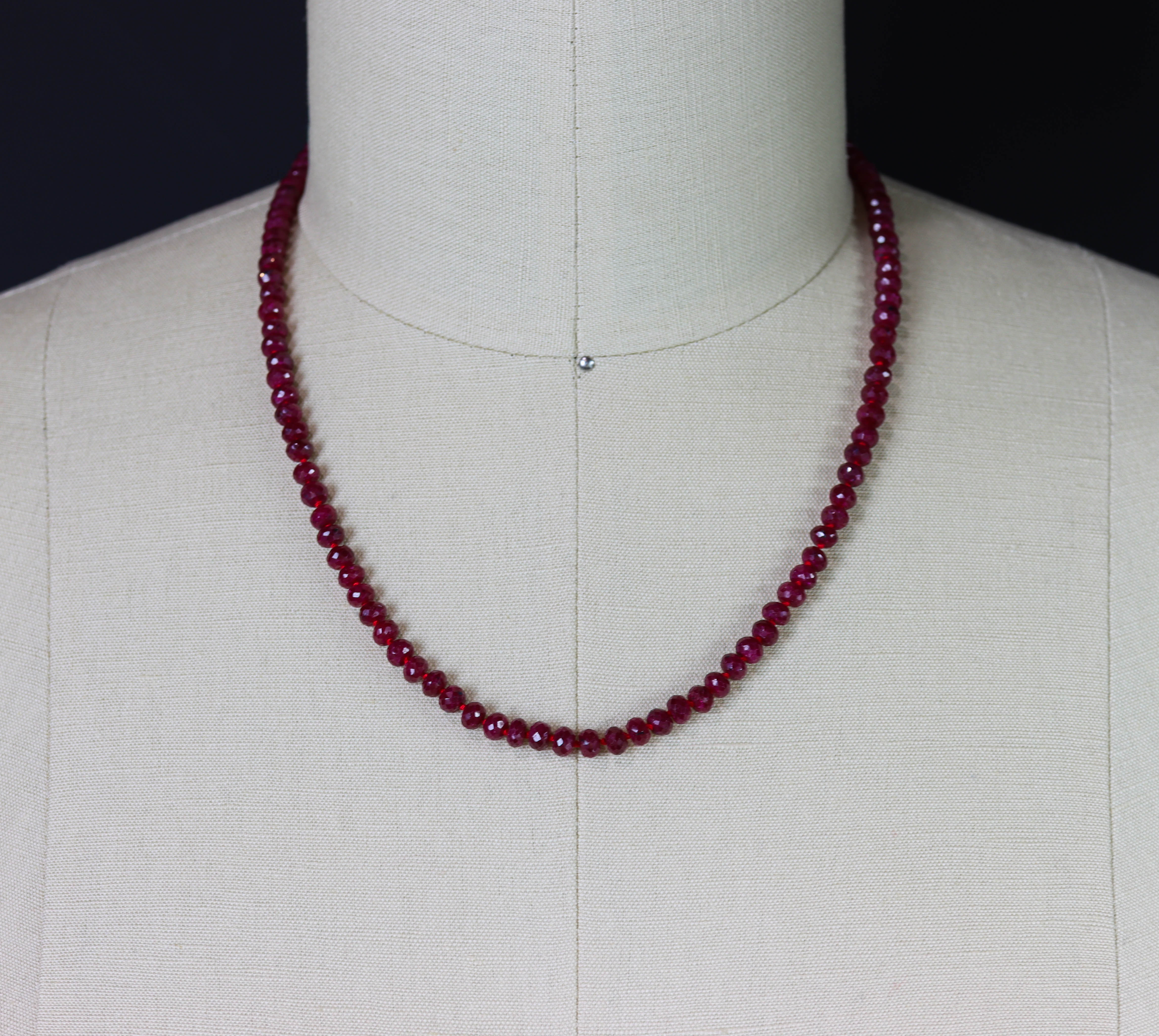 Red Ruby Hand Knotted Bead Necklace Sterling Silver