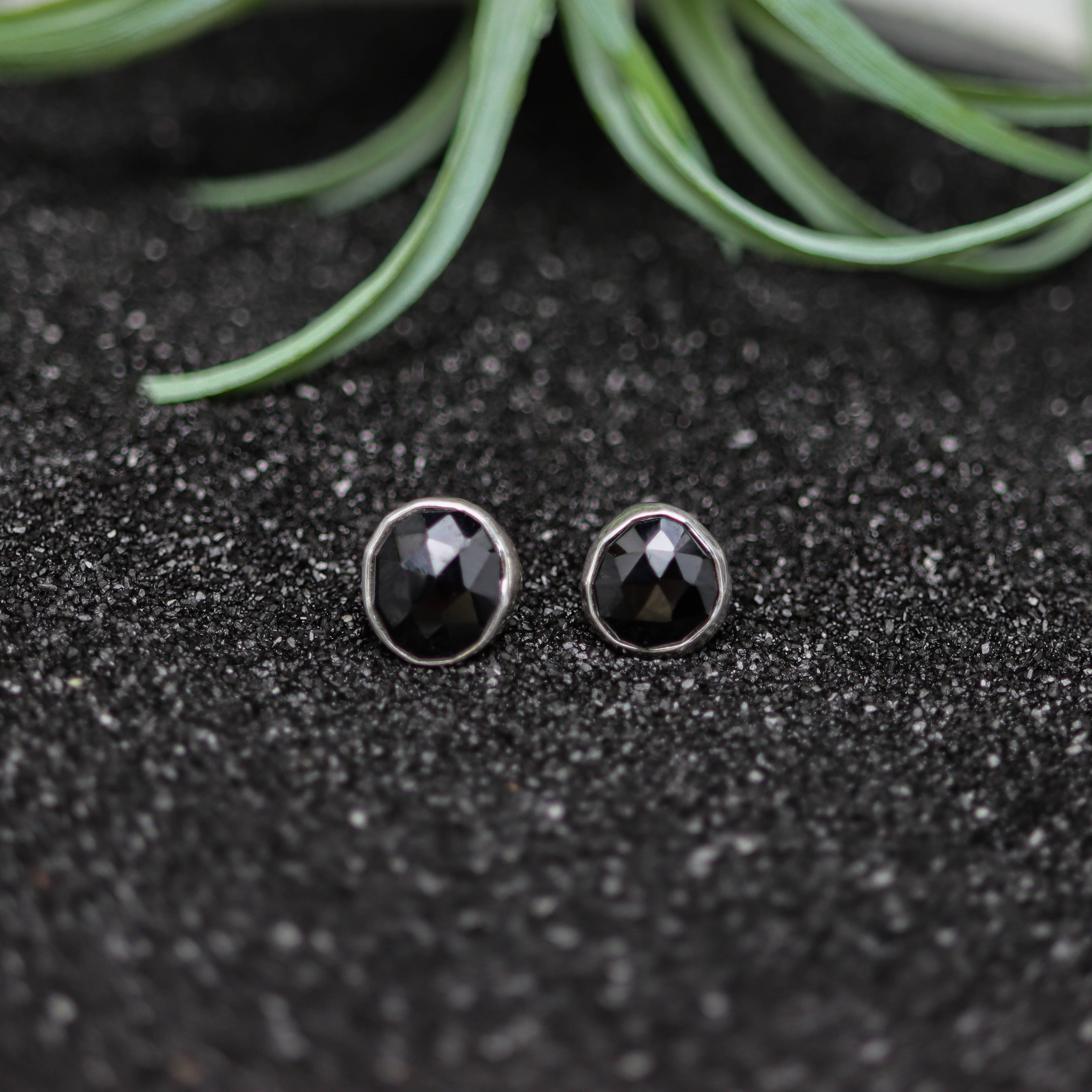 Black Spinel Stud Earrings Sterling Silver