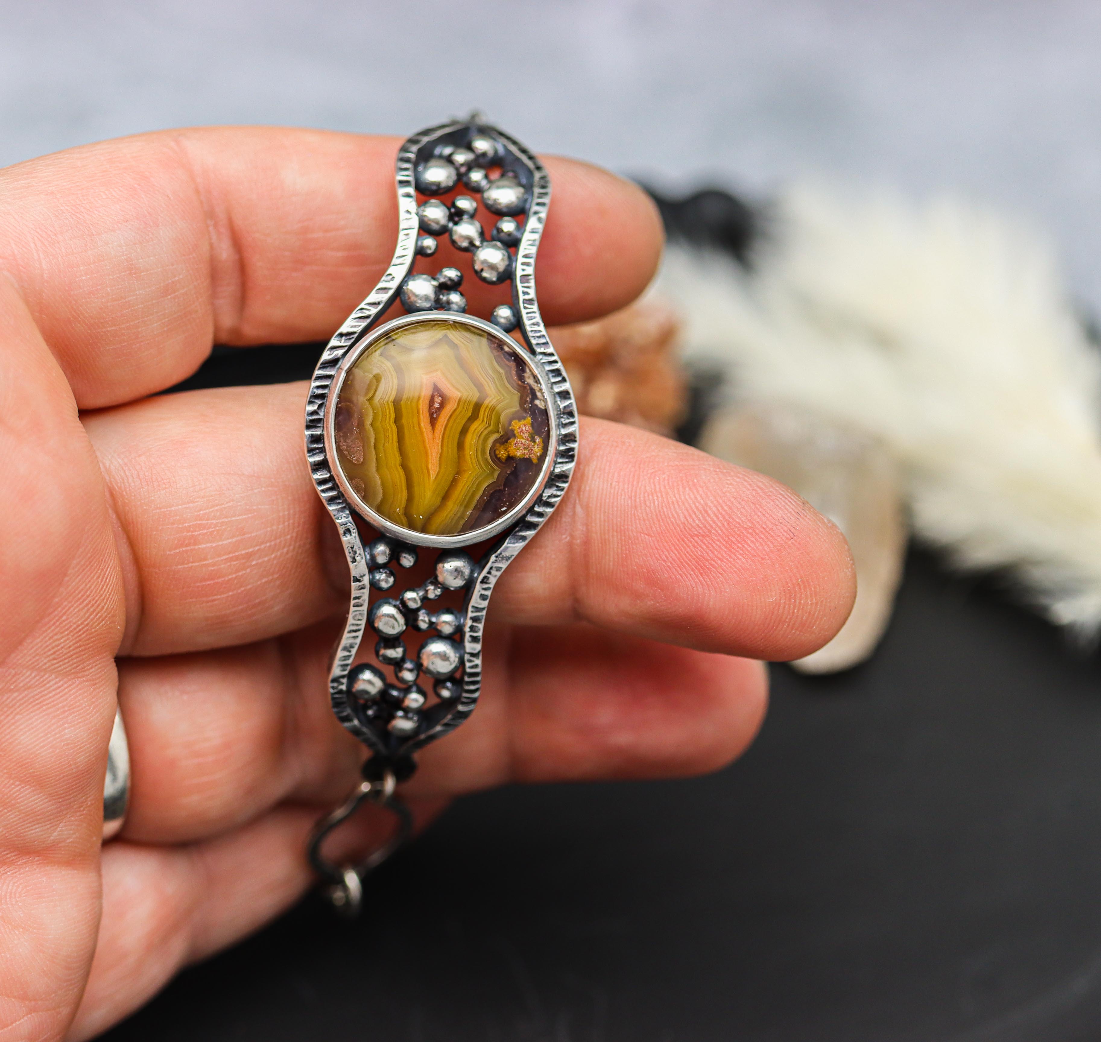 Laguna Agate Hybrid Cuff Bracelet Sterling Silver One of a Kind