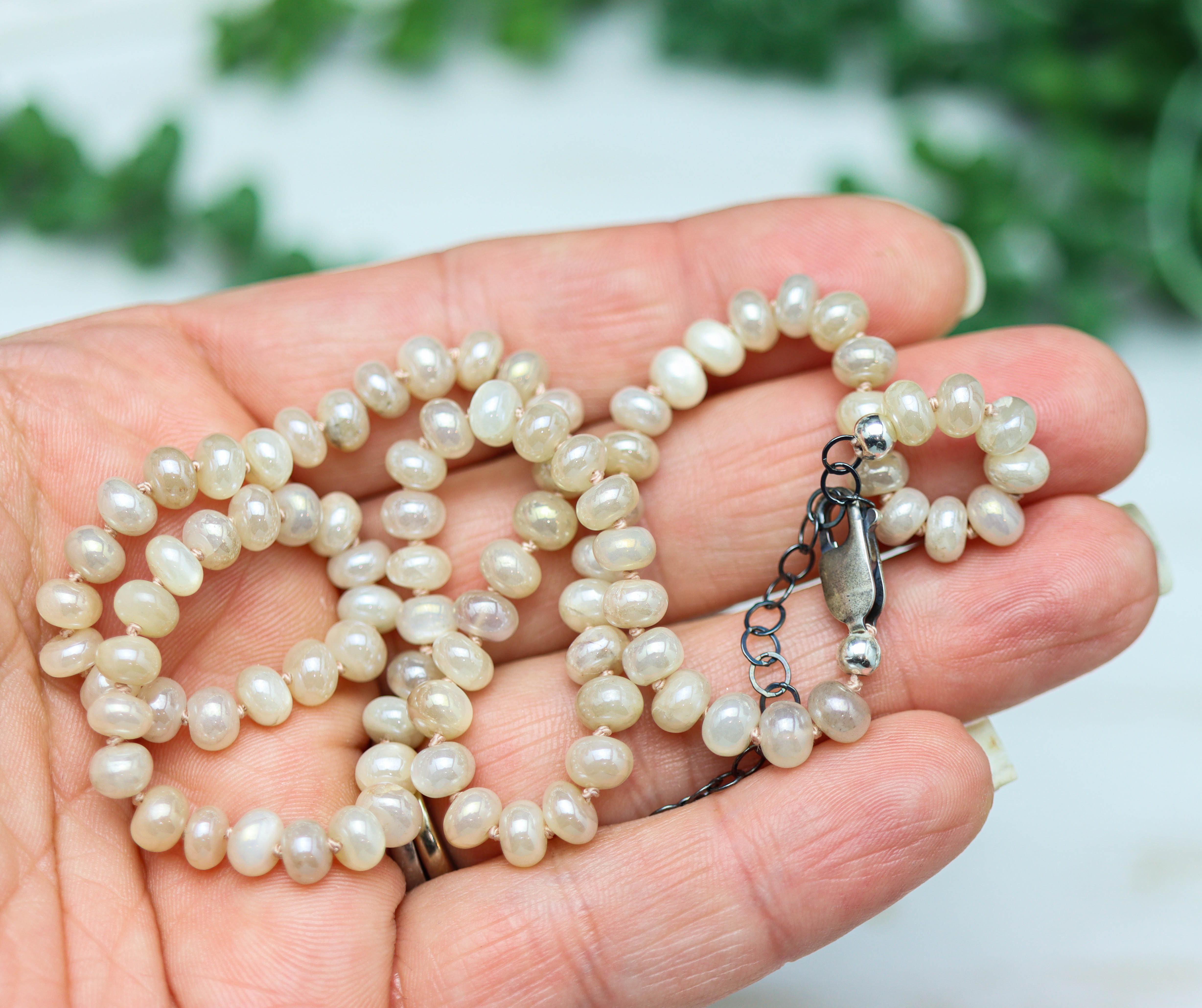 Soft Peach Moonstone Hand Knotted Bead Necklace Sterling Silver