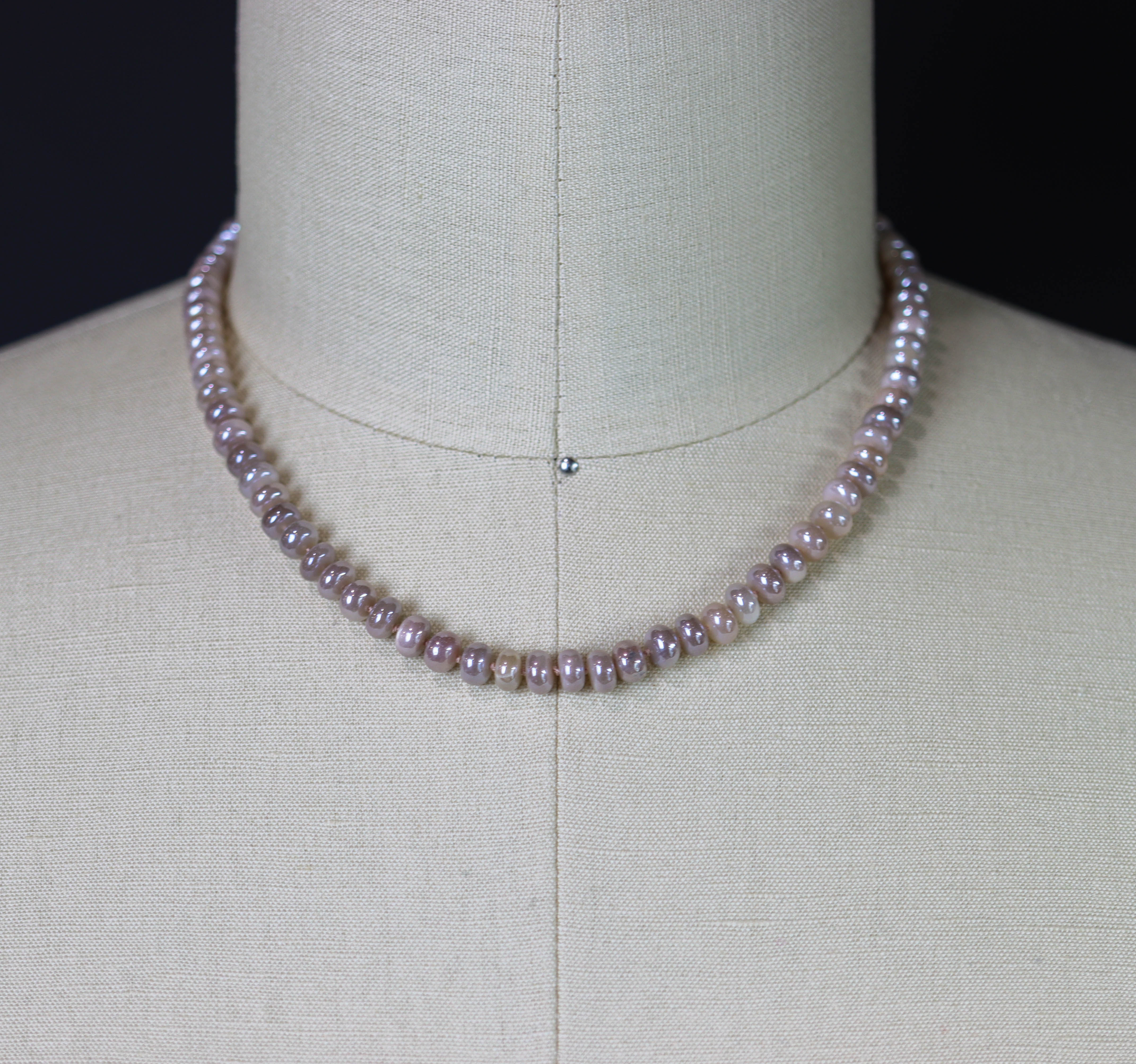Peach Moonstone Hand Knotted Bead Necklace Sterling Silver