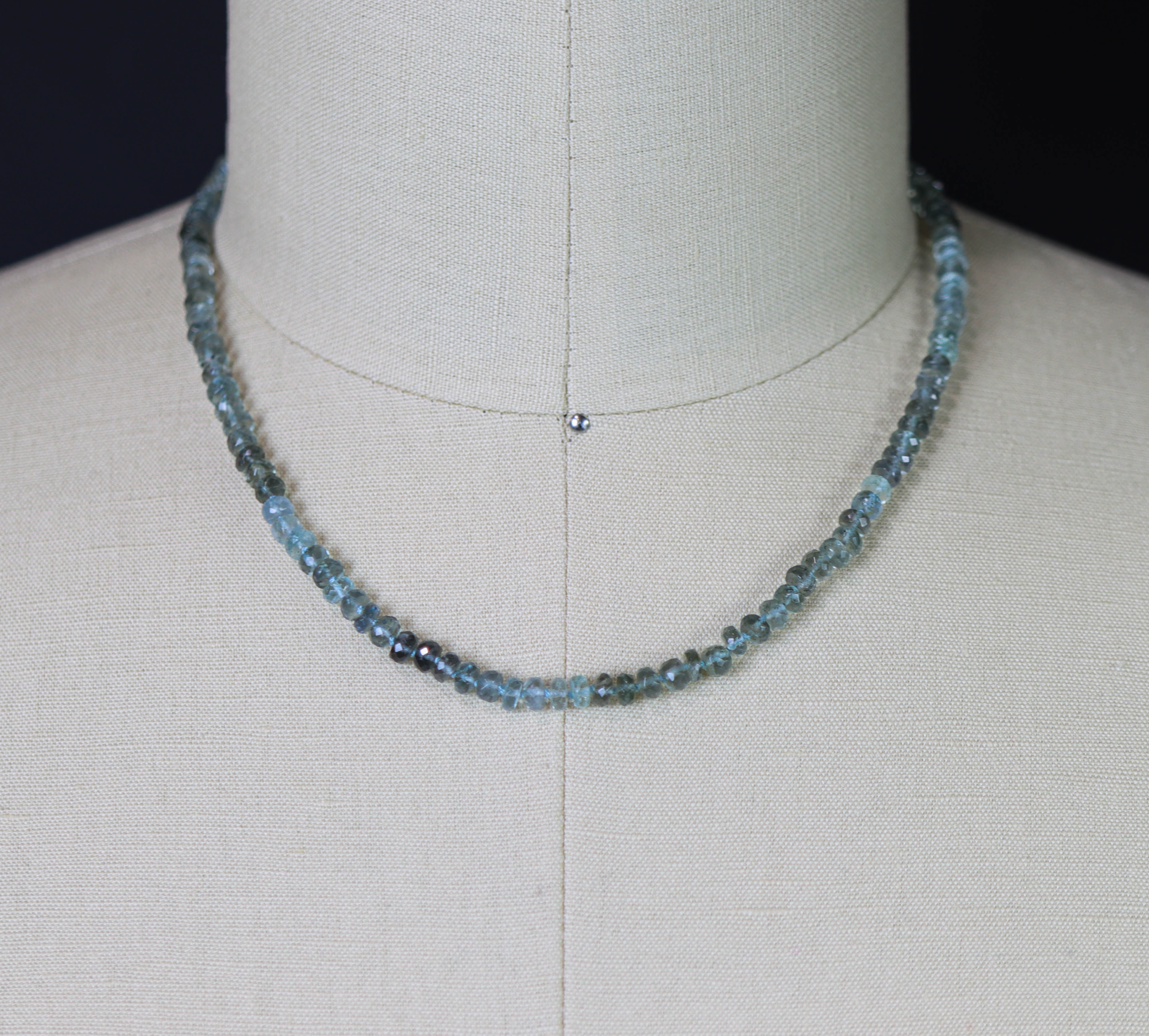 Aquamarine Hand Knotted Bead Necklace Sterling Silver 18.5 Inch