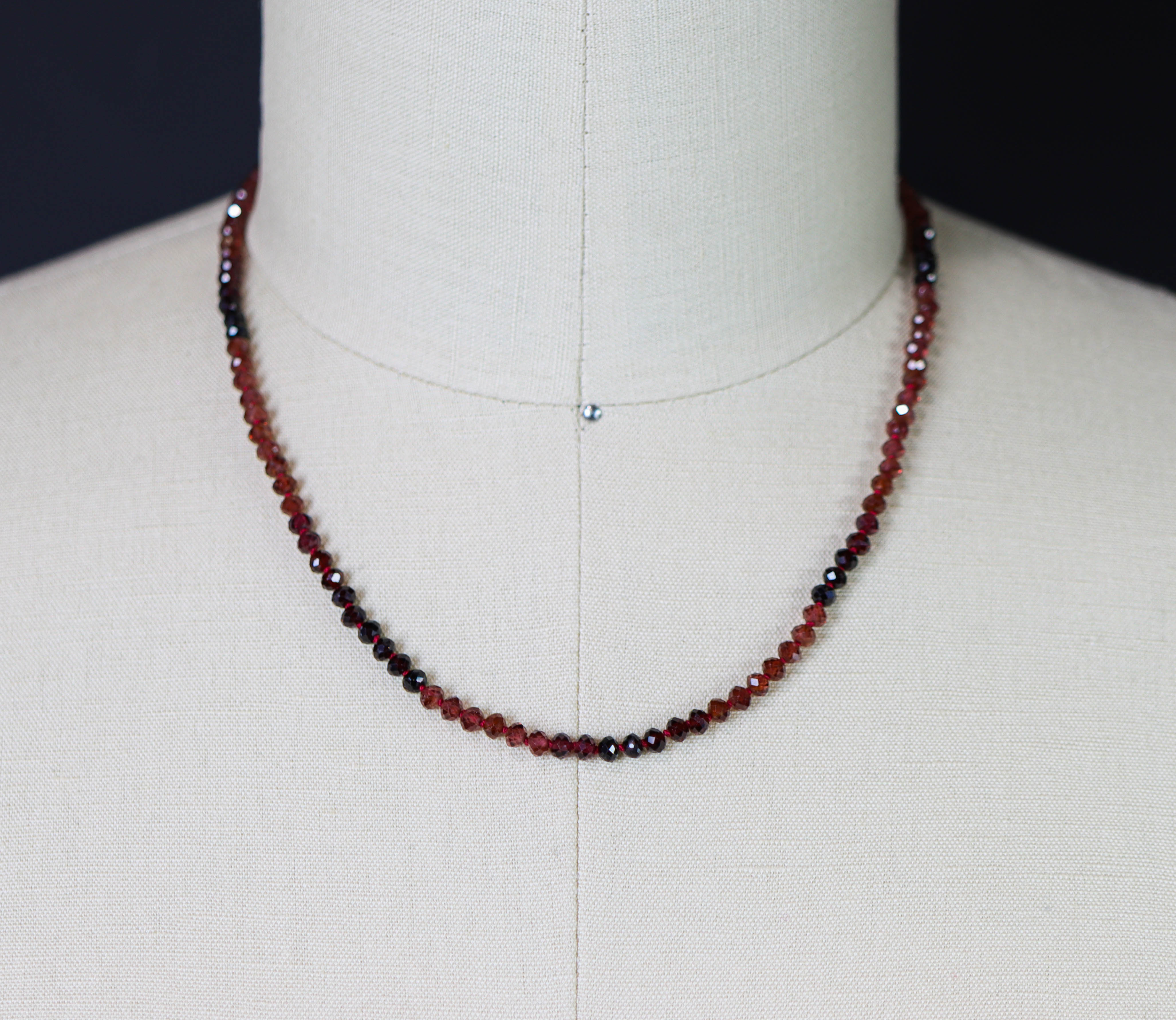 Multi-Tonal Garnet Hand-Knotted Strand Necklace in Sterling Silver