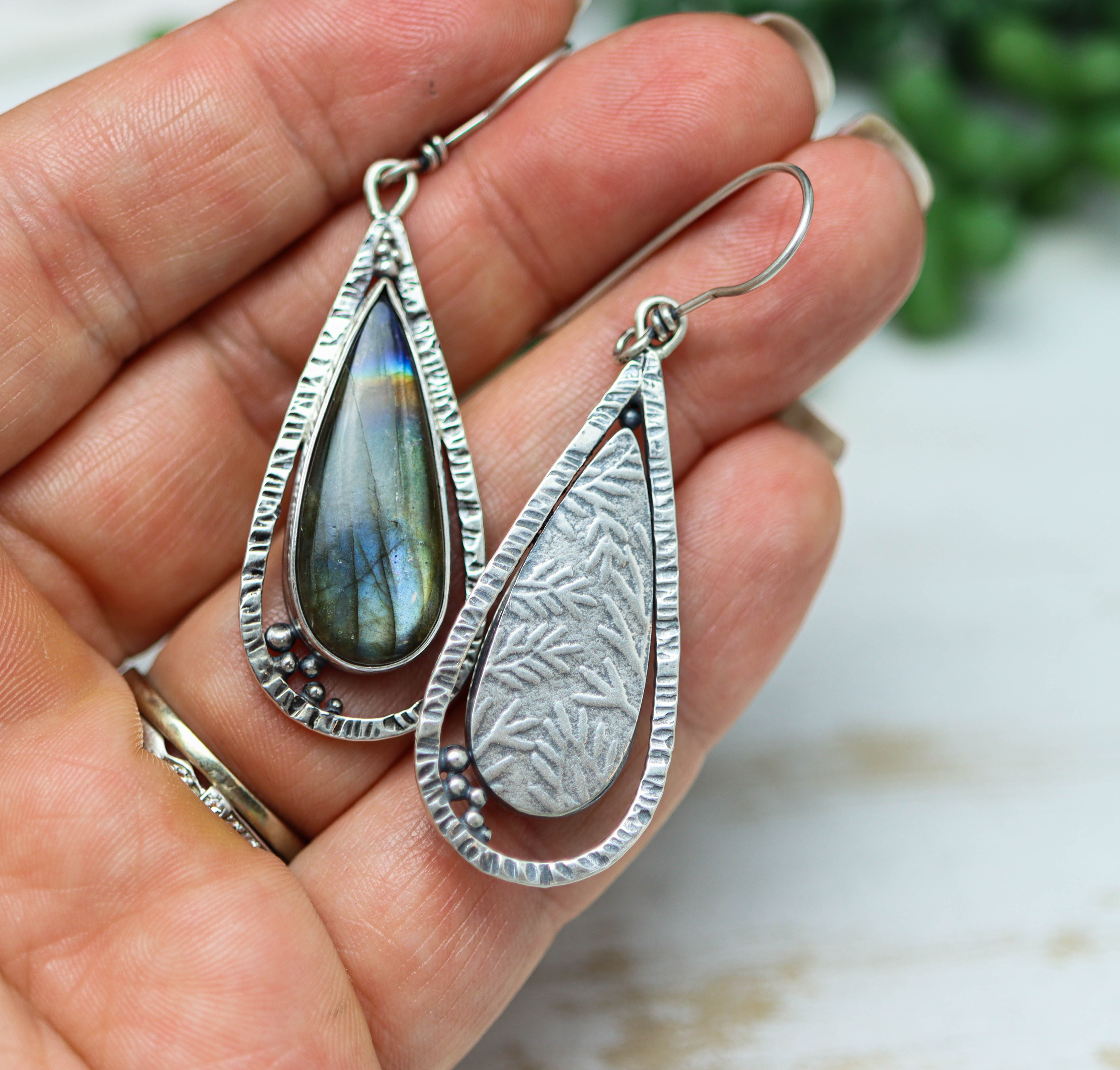 Labradorite Dangle Earrings Sterling Silver