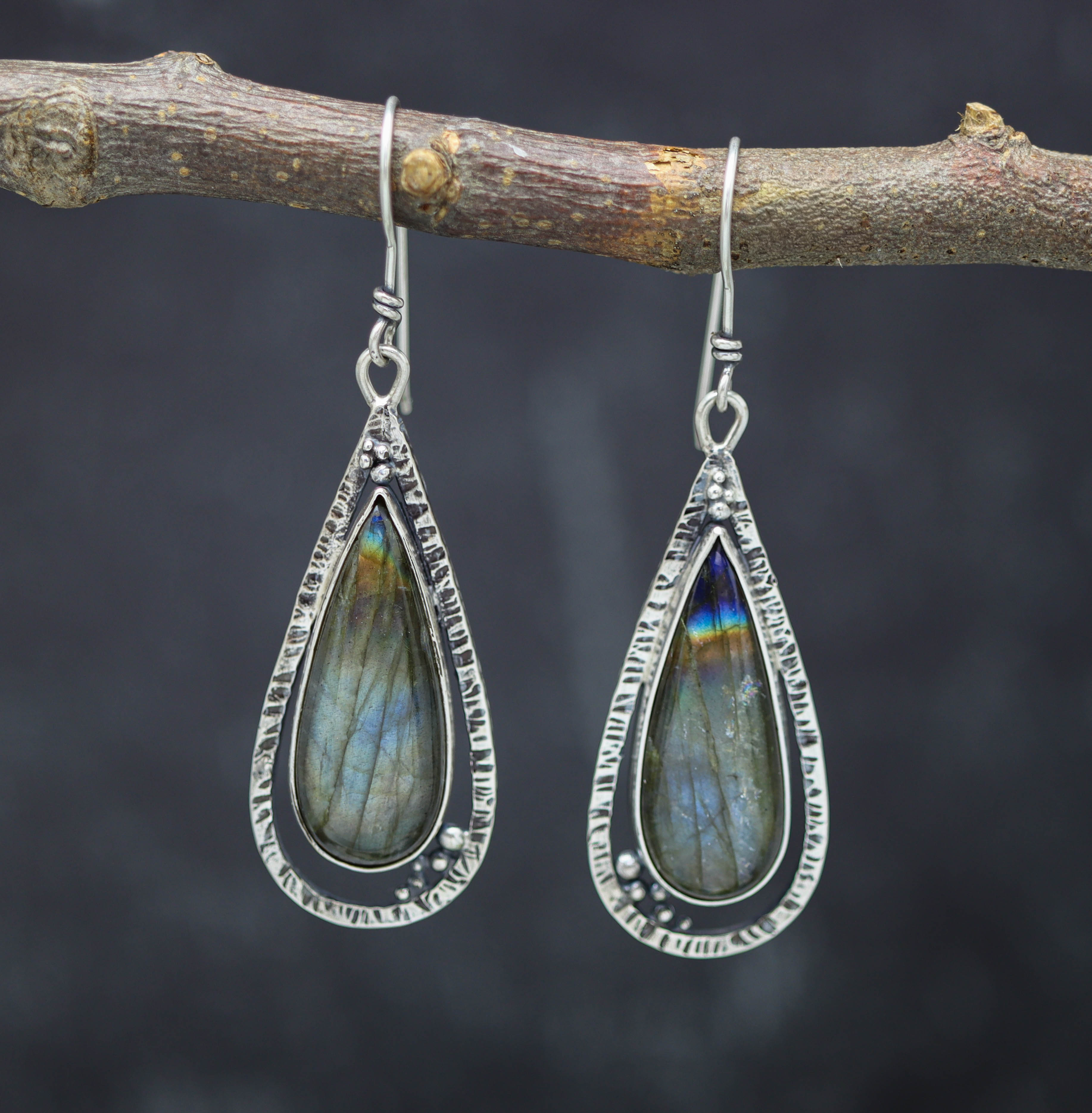 Labradorite Dangle Earrings Sterling Silver