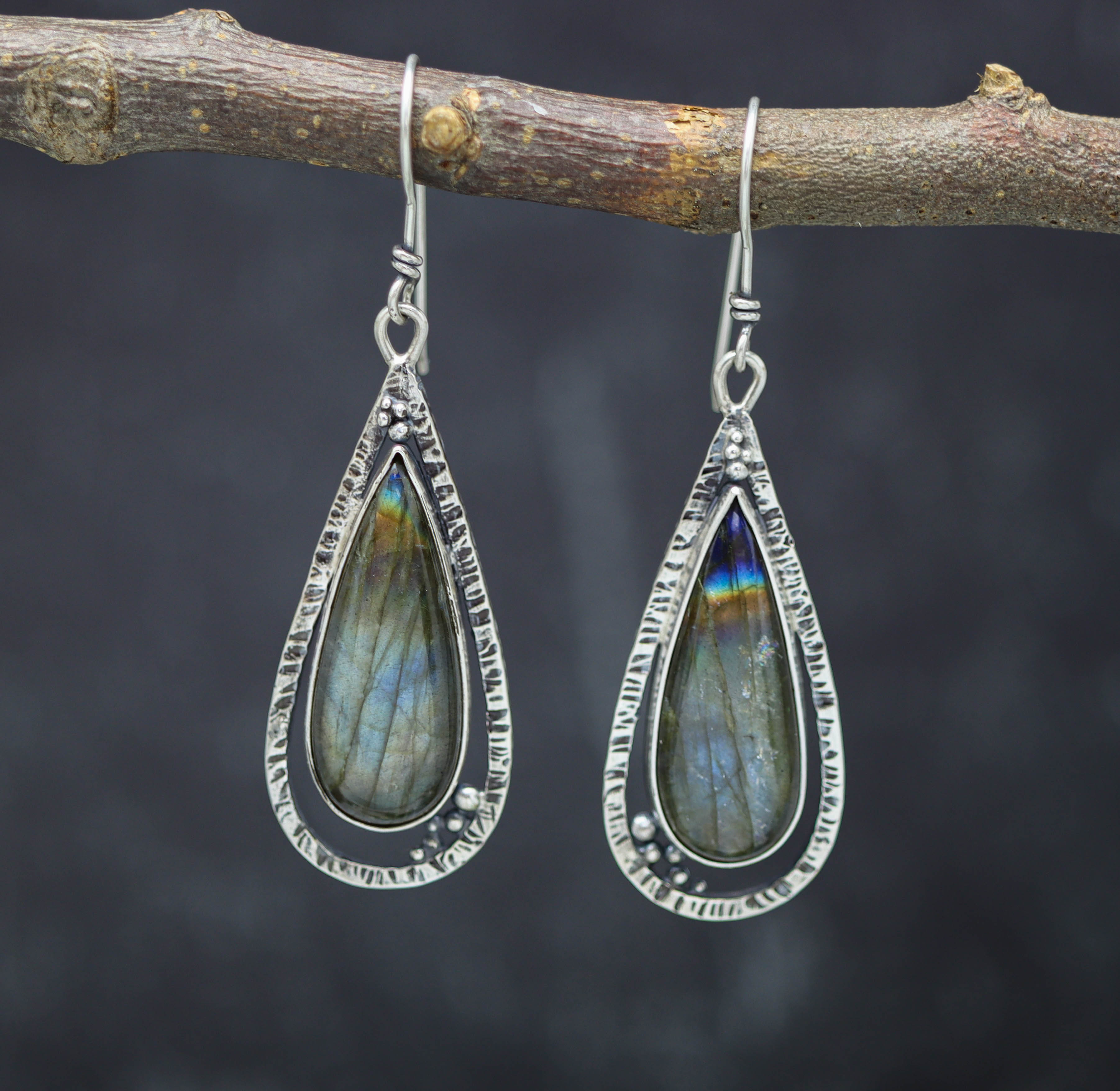Labradorite Dangle Earrings Sterling Silver