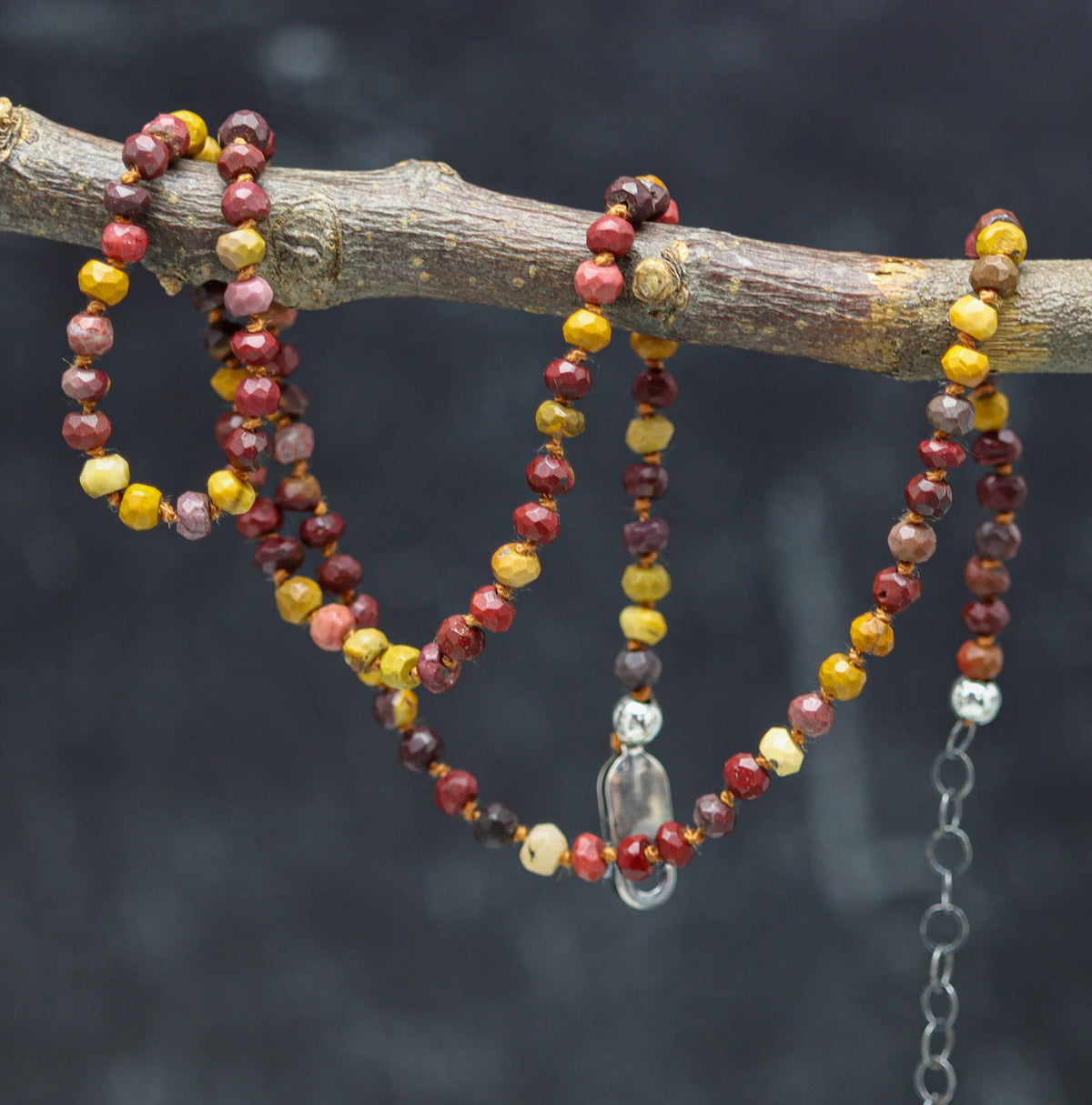 Mookaite Hand Knotted Bead Necklace Sterling Silver