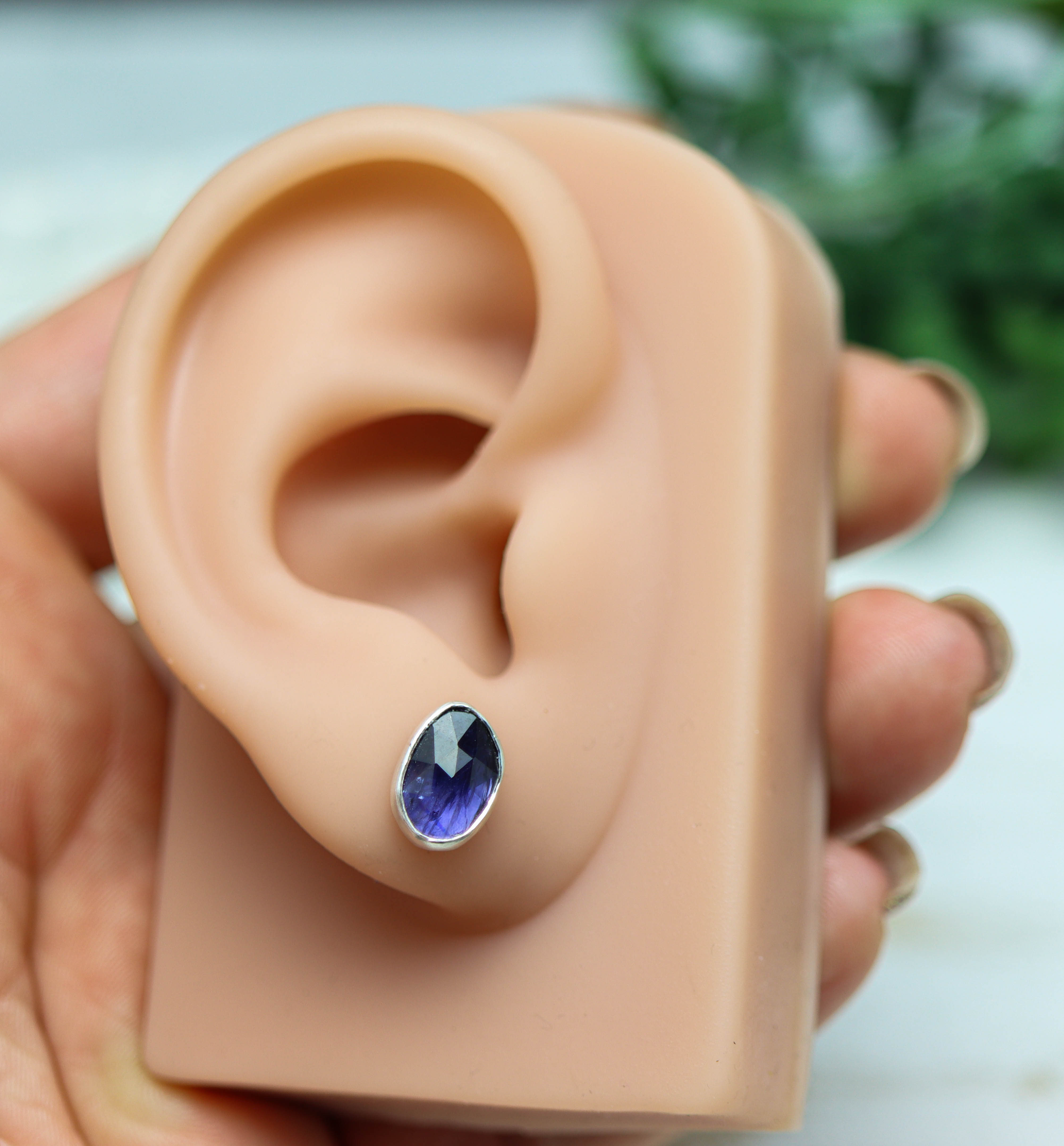 Blue Violet Iolite Stud Earrings Sterling Silver