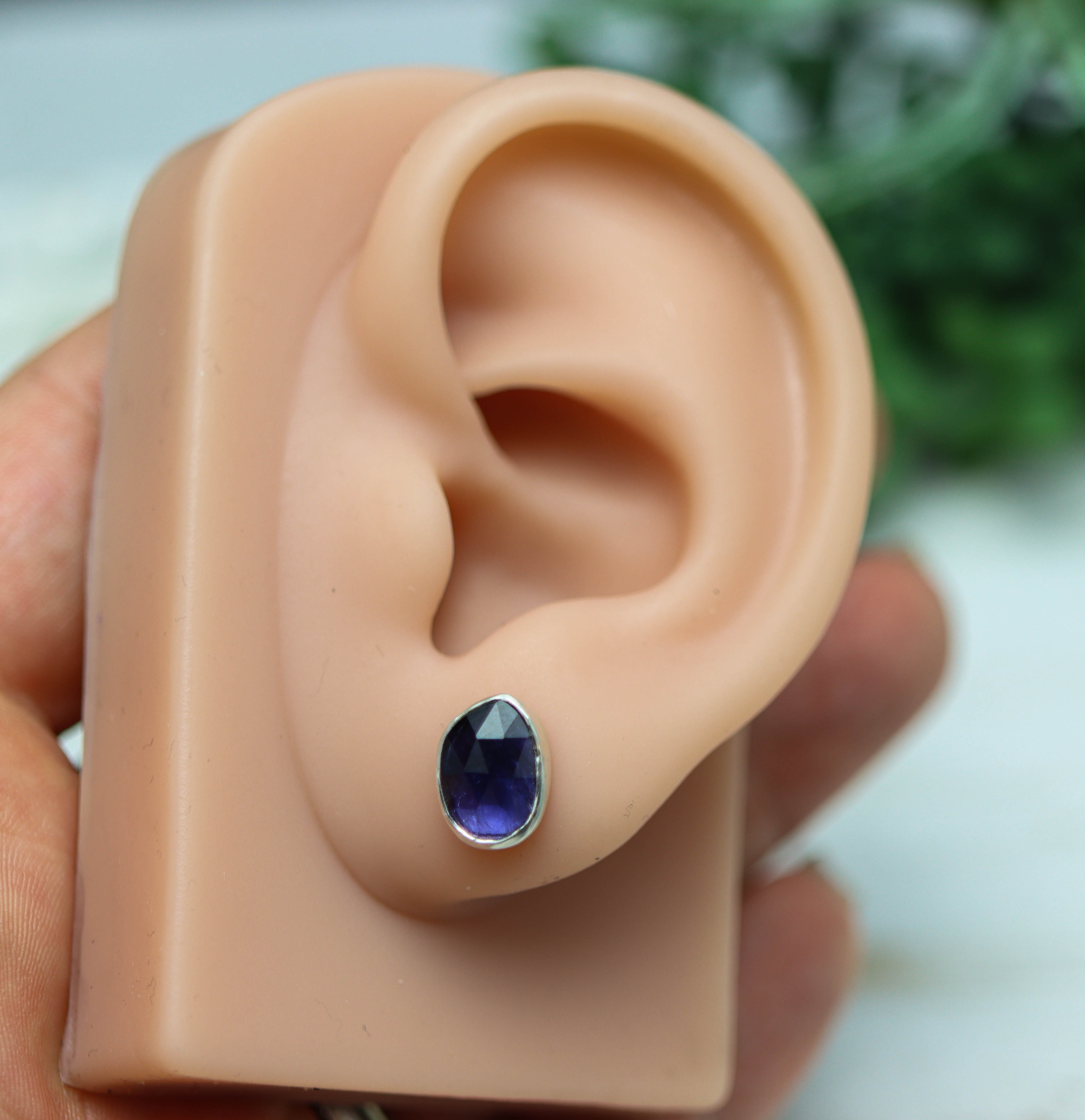 Blue Violet Iolite Stud Earrings Sterling Silver