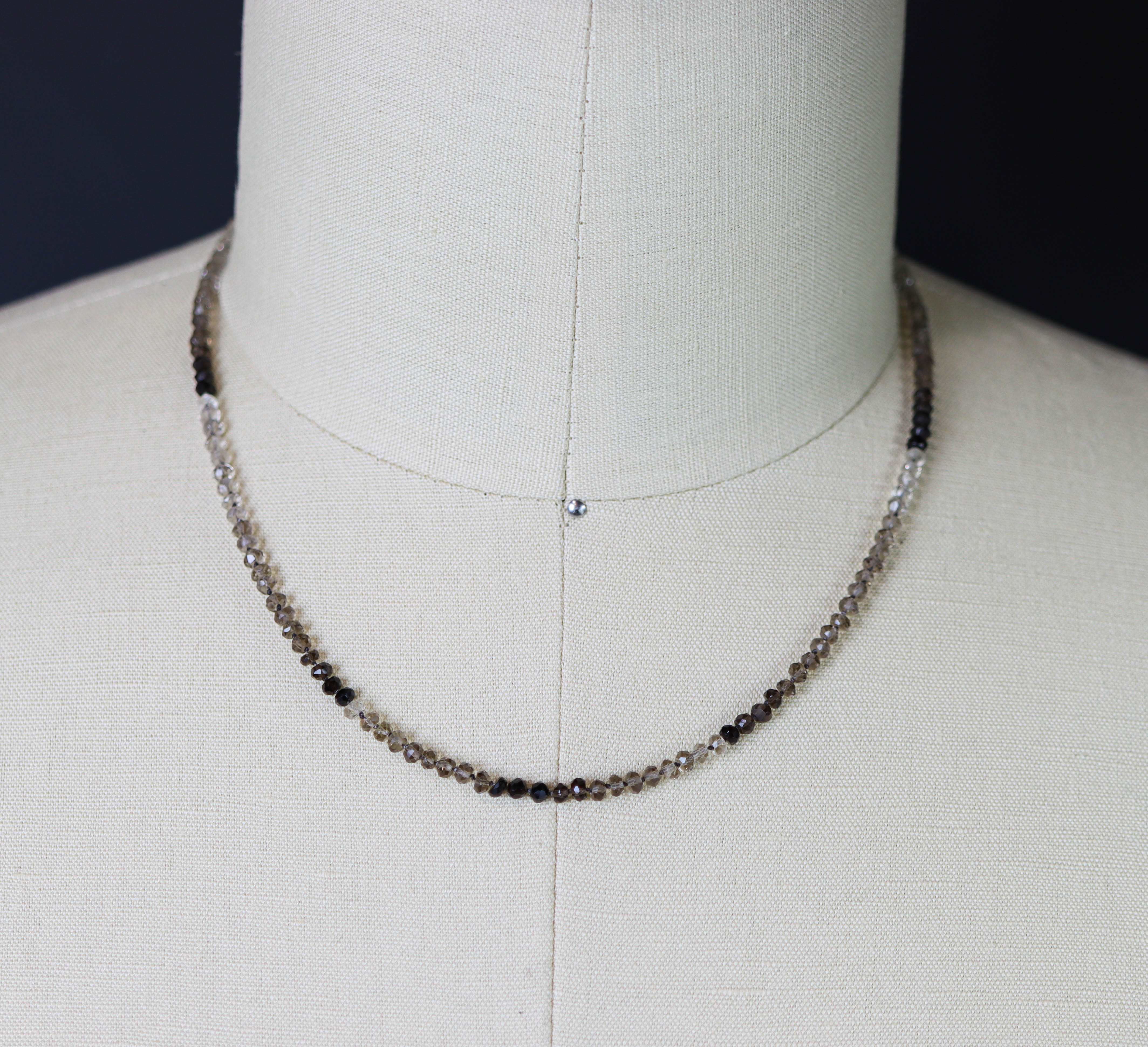 Smoky Quartz Hand Knotted Bead Necklace Sterling Silver