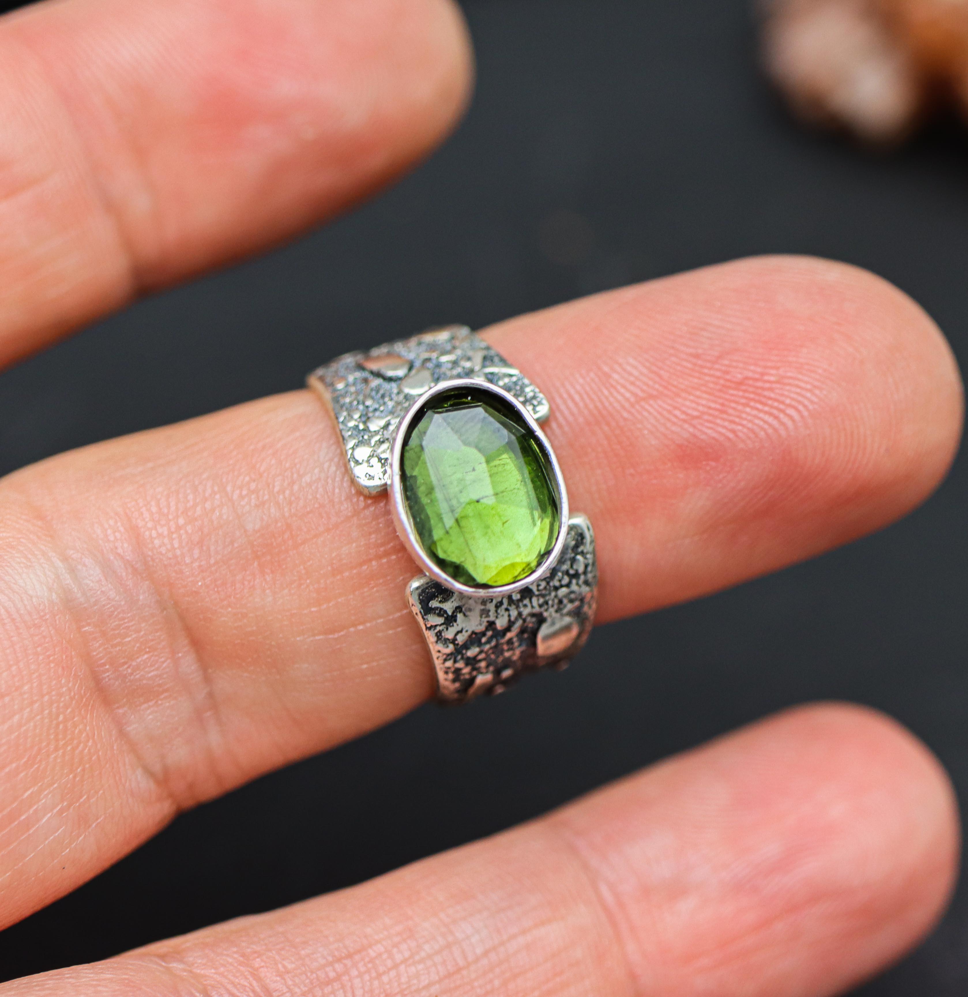 Green Tourmaline Sterling Silver Made to Finish Ring