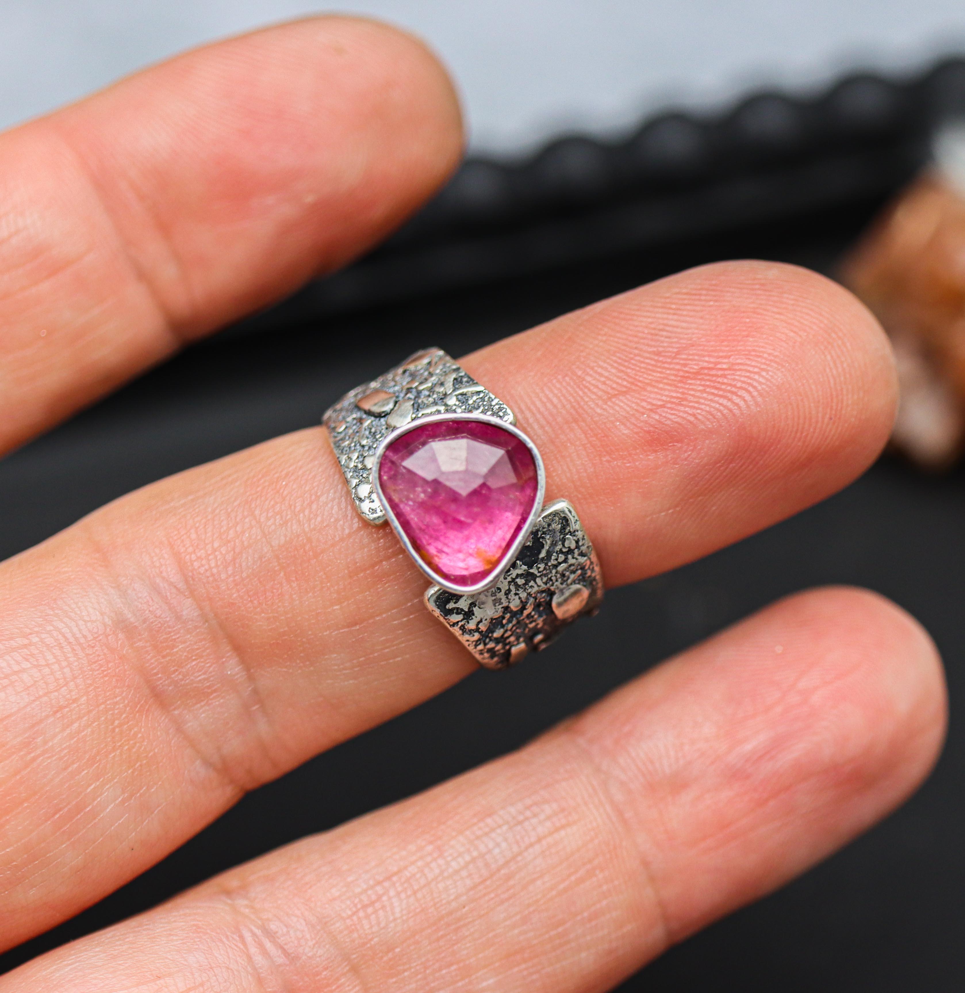 Pink Tourmaline Sterling Silver Made to Finish Ring