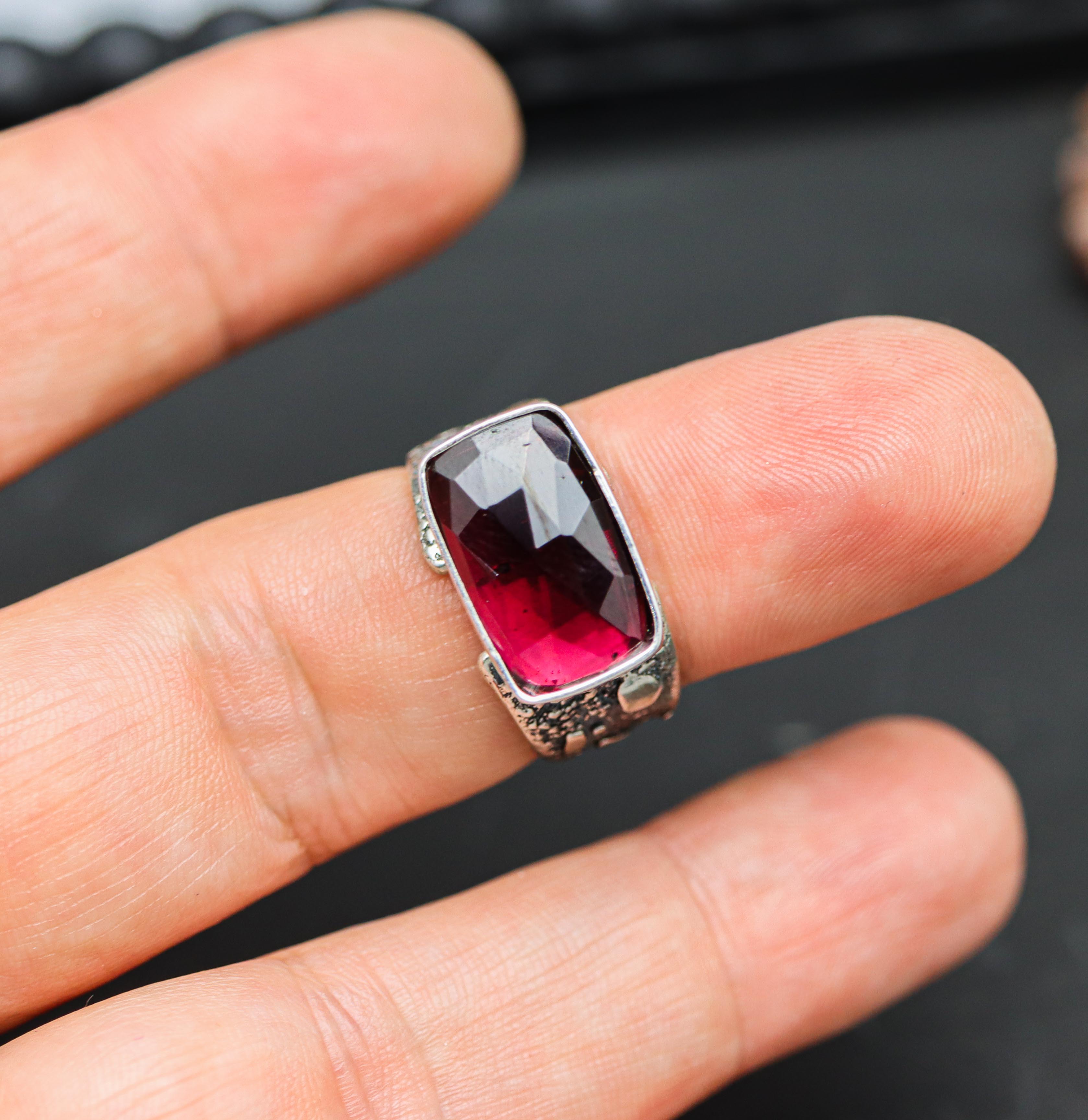 Red Garnet Sterling Silver Made to Finish Ring
