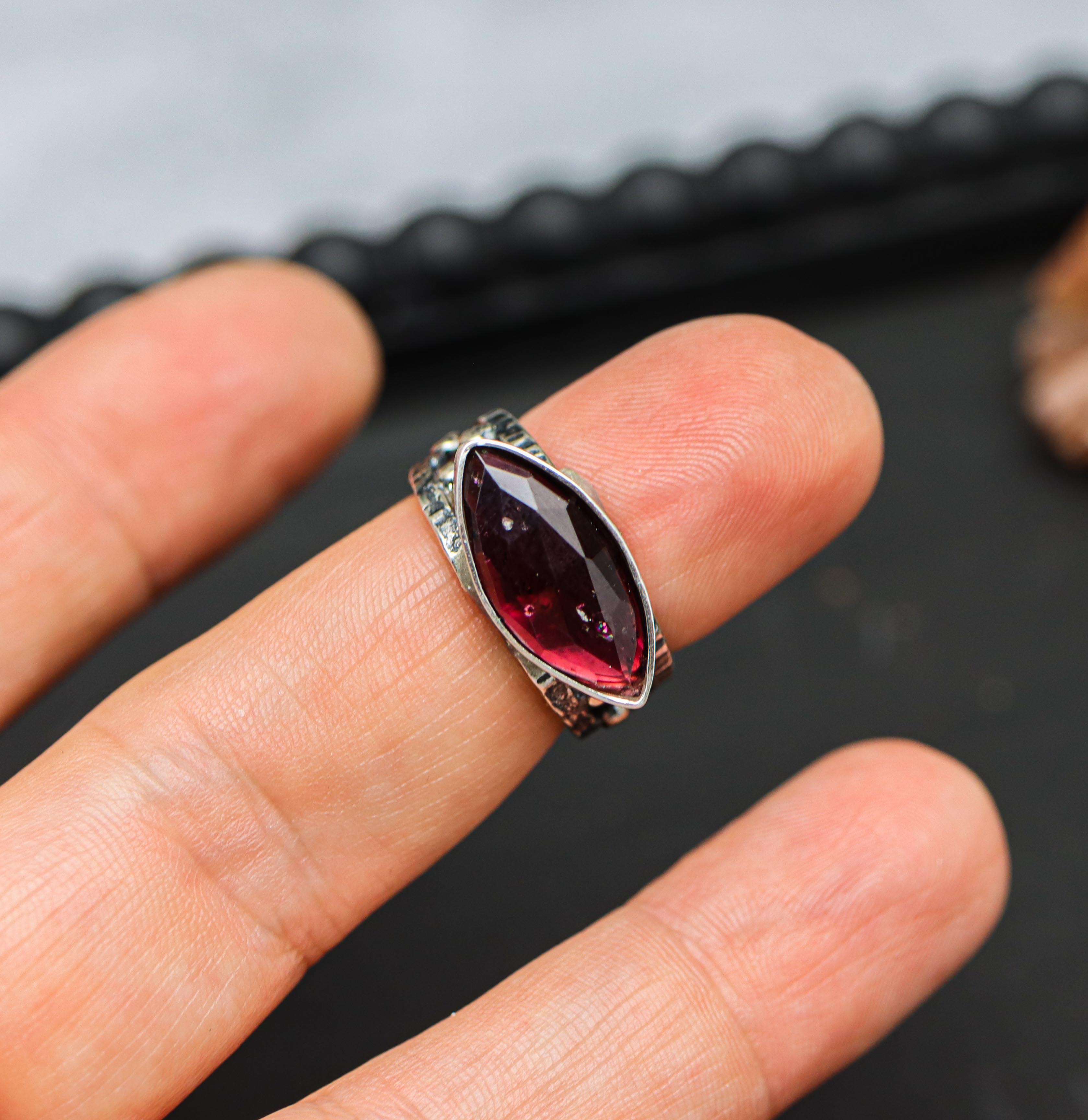 Red Garnet Sterling Silver Made to Finish Ring