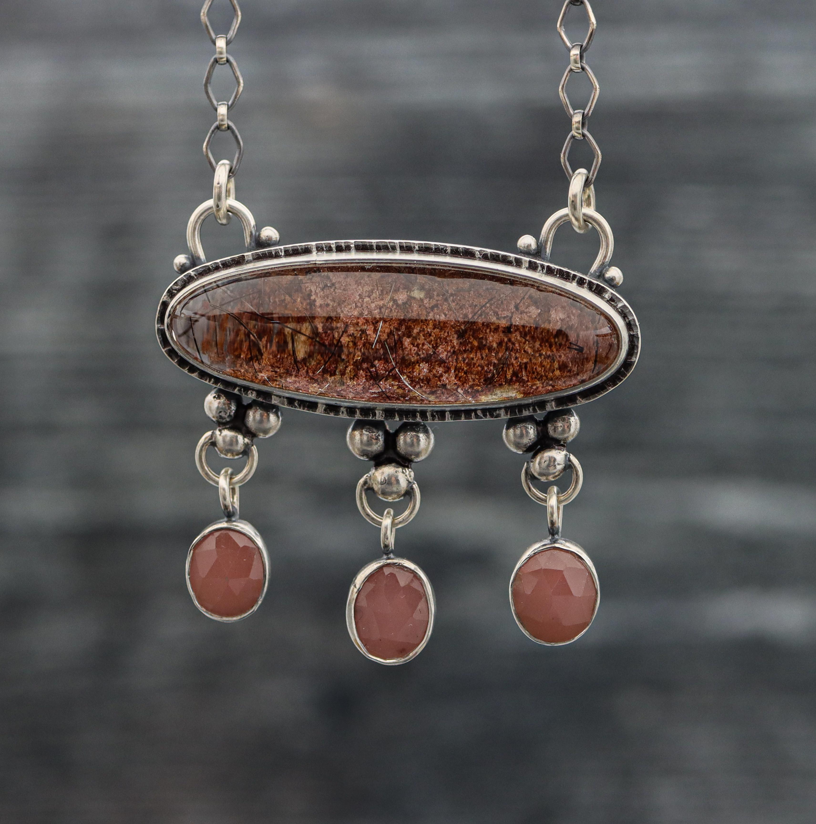 Garden Quartz and Guava Quartz Dangle Necklace Sterling Silver
