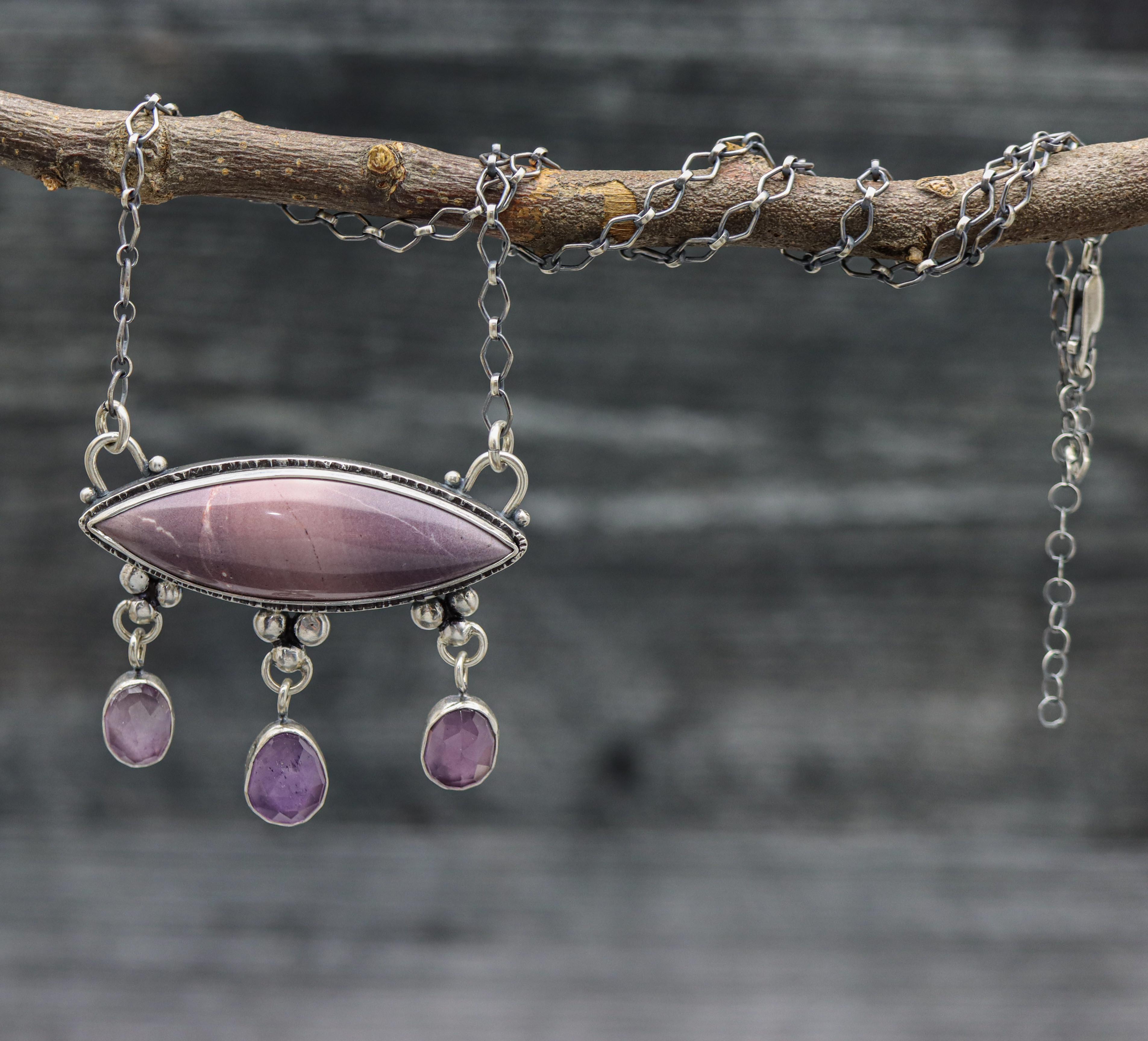 Hyacinth Jasper and Amethyst Dangle Necklace Sterling Silver