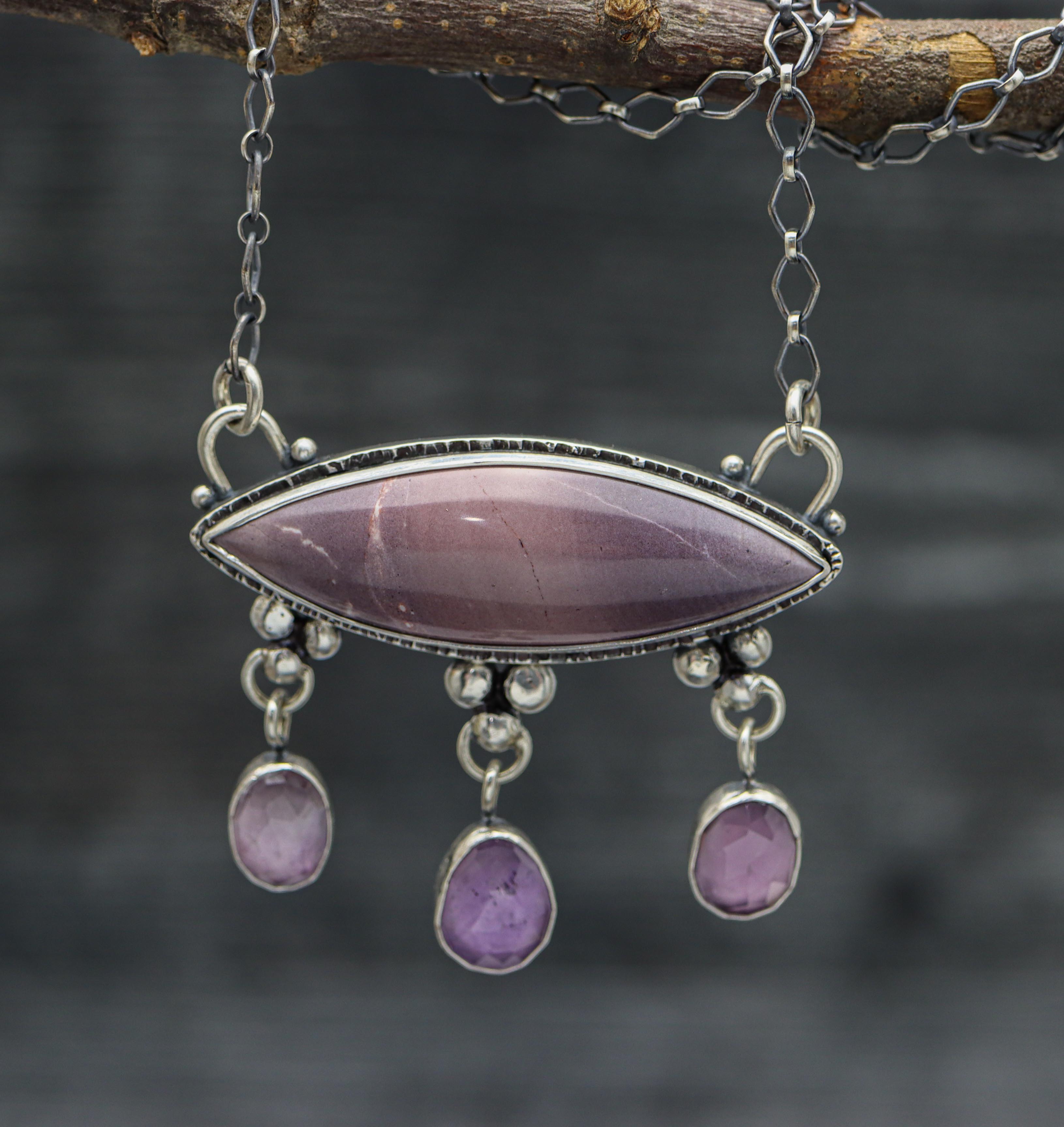 Hyacinth Jasper and Amethyst Dangle Necklace Sterling Silver