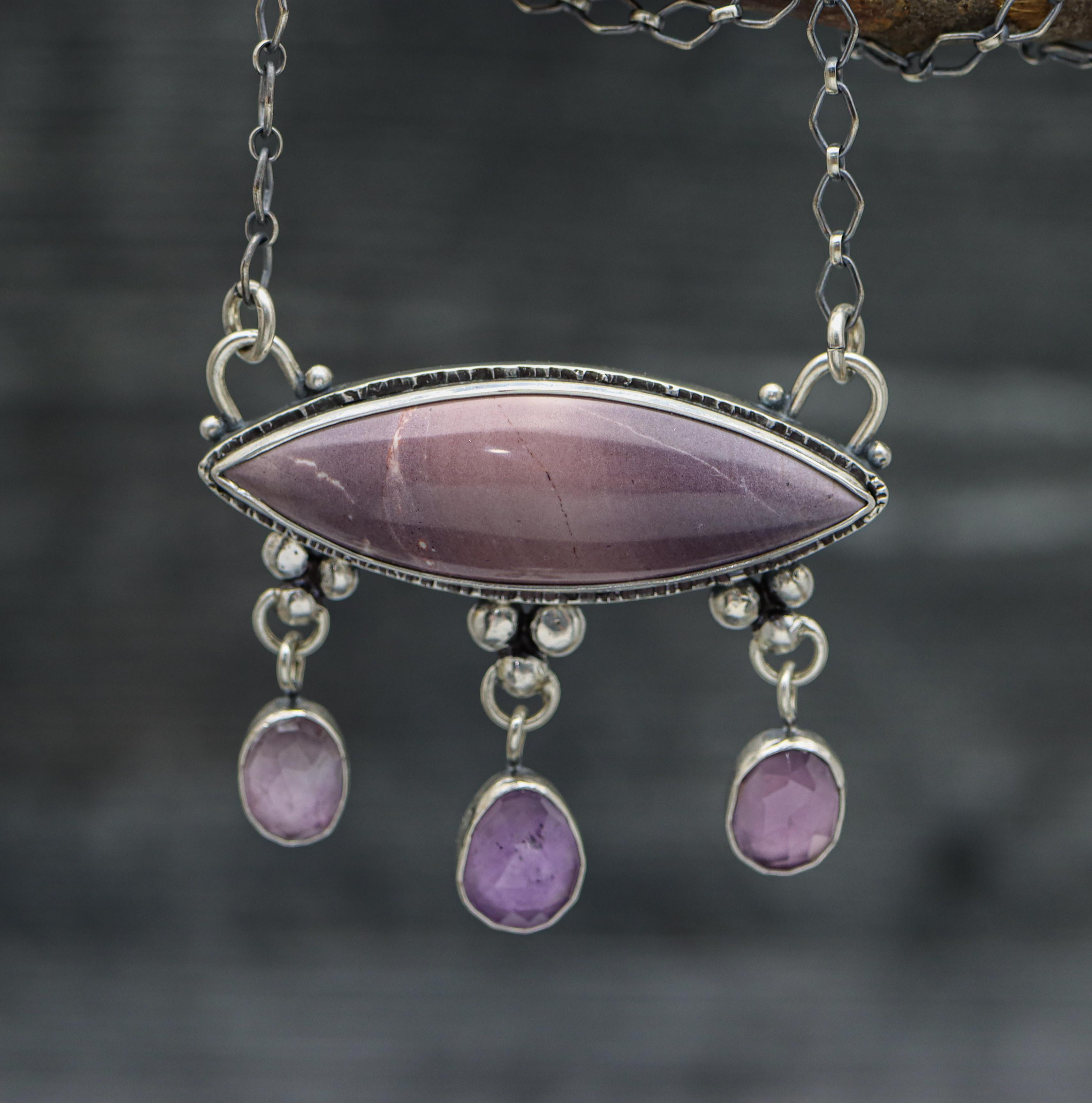 Hyacinth Jasper and Amethyst Dangle Necklace Sterling Silver