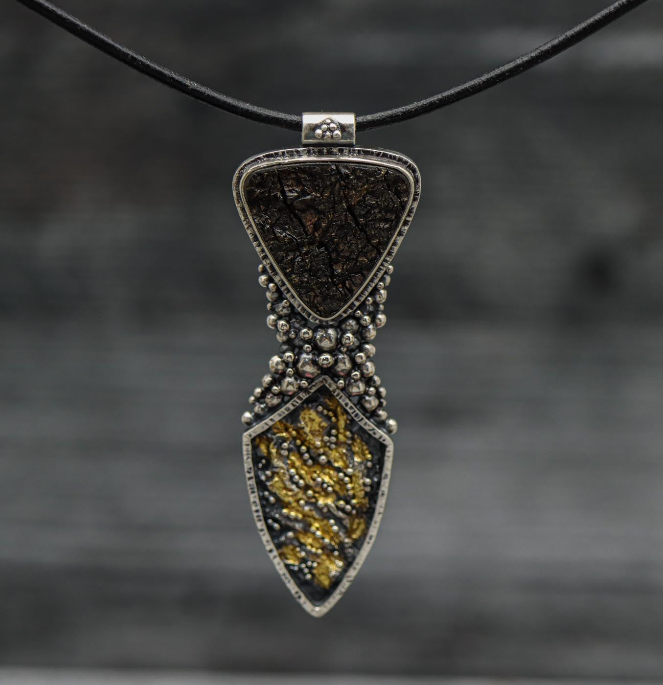 The Goddess Pendant #2 Obsidian Necklace Sterling Silver and 22k Gold