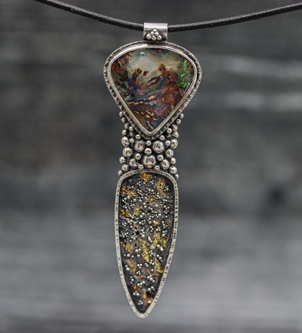 The Goddess Pendant #1 Confetti Chrysocolla Necklace Sterling Silver and 22k Gold