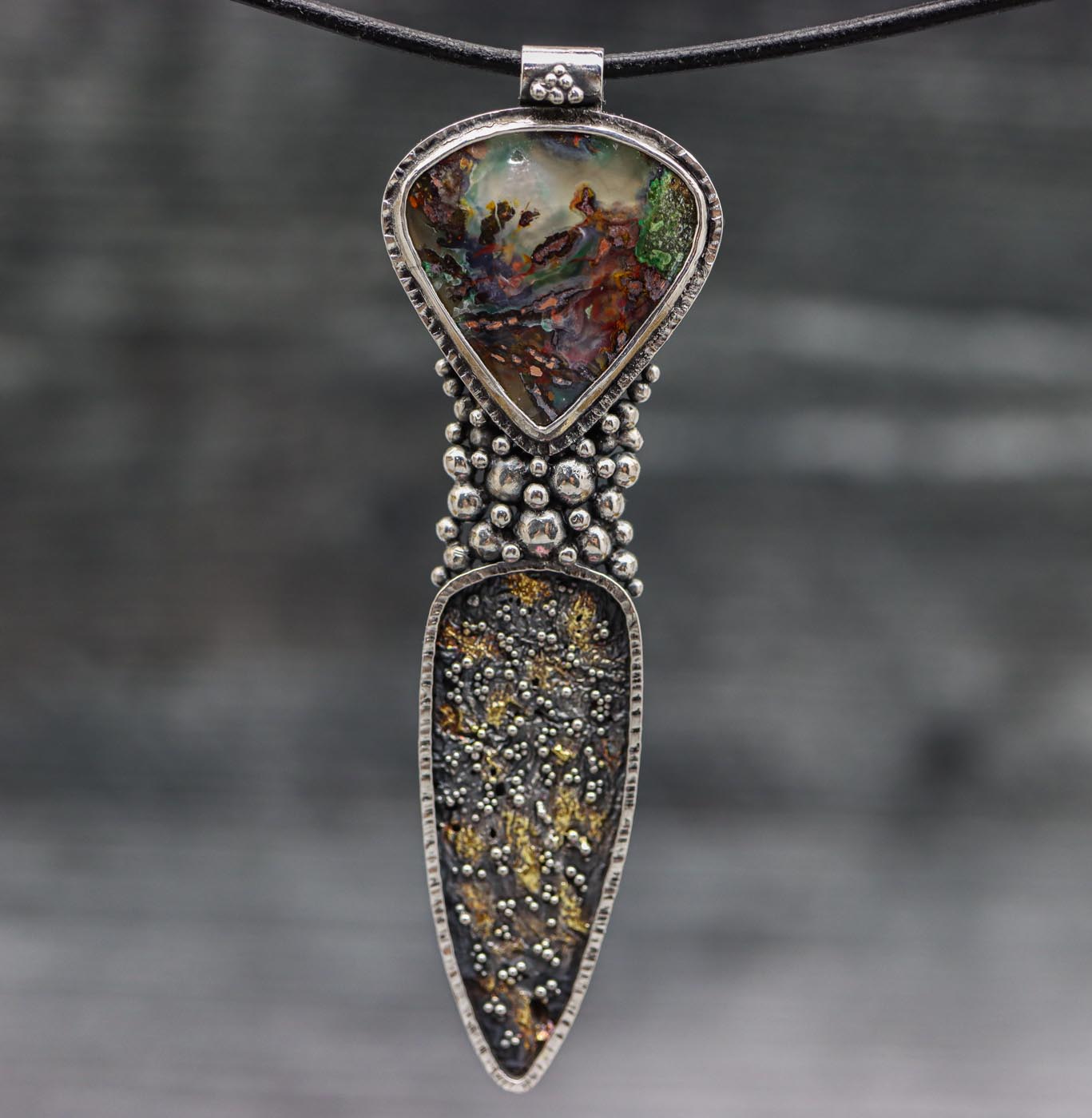 The Goddess Pendant #1 Confetti Chrysocolla Necklace Sterling Silver and 22k Gold