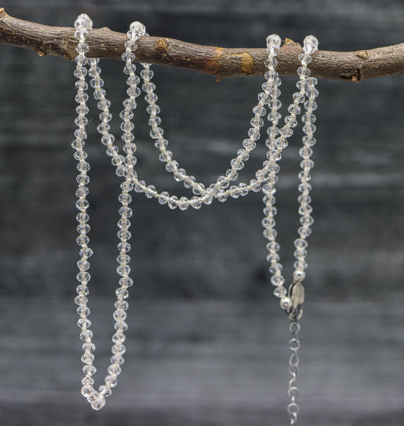 Cyrystal Quartz Hand Knotted Bead Necklace Sterling Silver