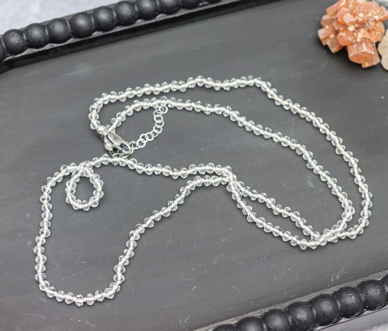 Crystal Quartz Hand Knotted Bead Necklace Sterling Silver