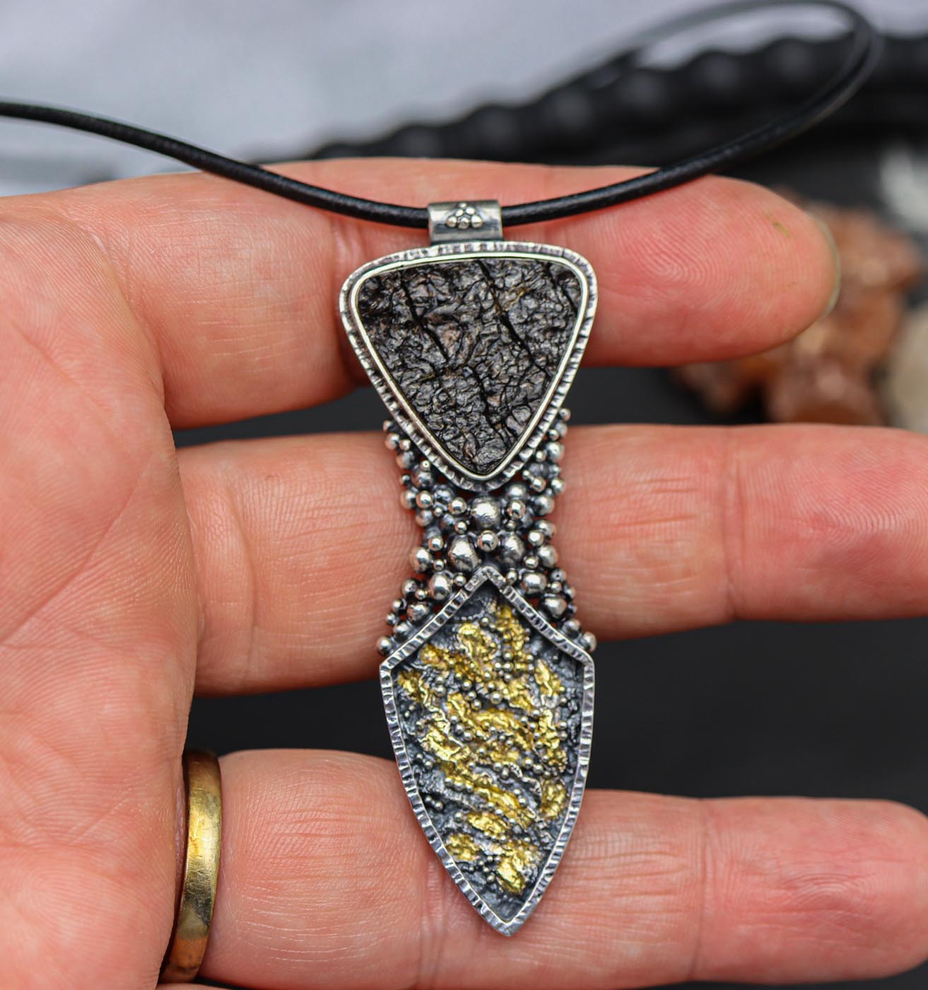 The Goddess Pendant #2 Obsidian Necklace Sterling Silver and 22k Gold