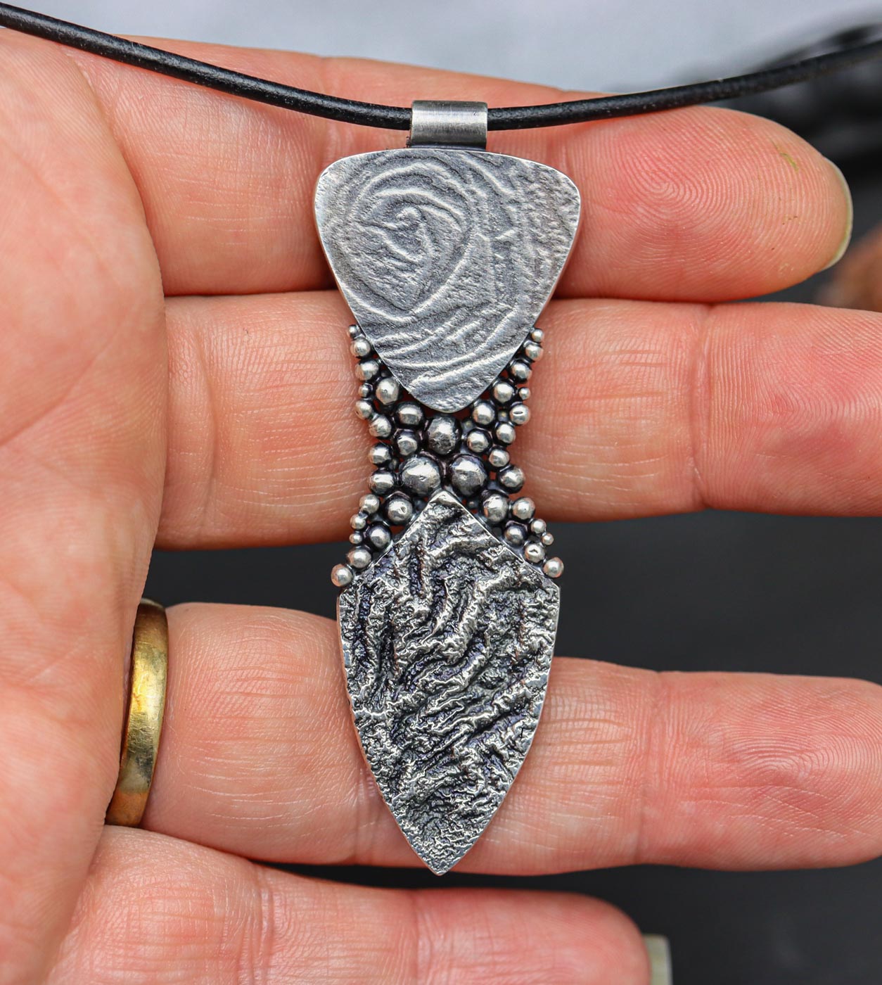 The Goddess Pendant #2 Obsidian Necklace Sterling Silver and 22k Gold