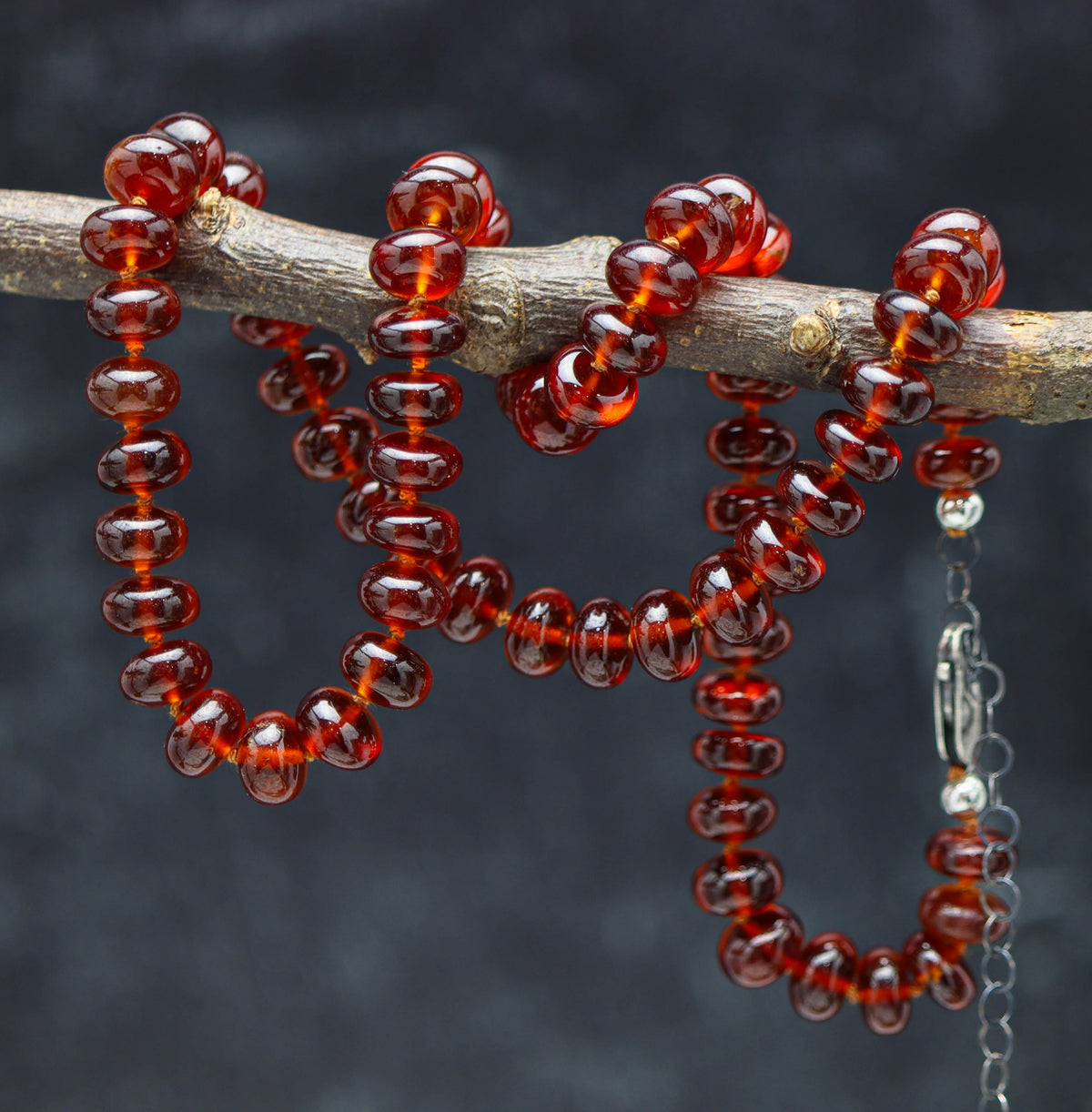 Hessonite Garnet Hand-Knotted Strand Necklace in Sterling Silver