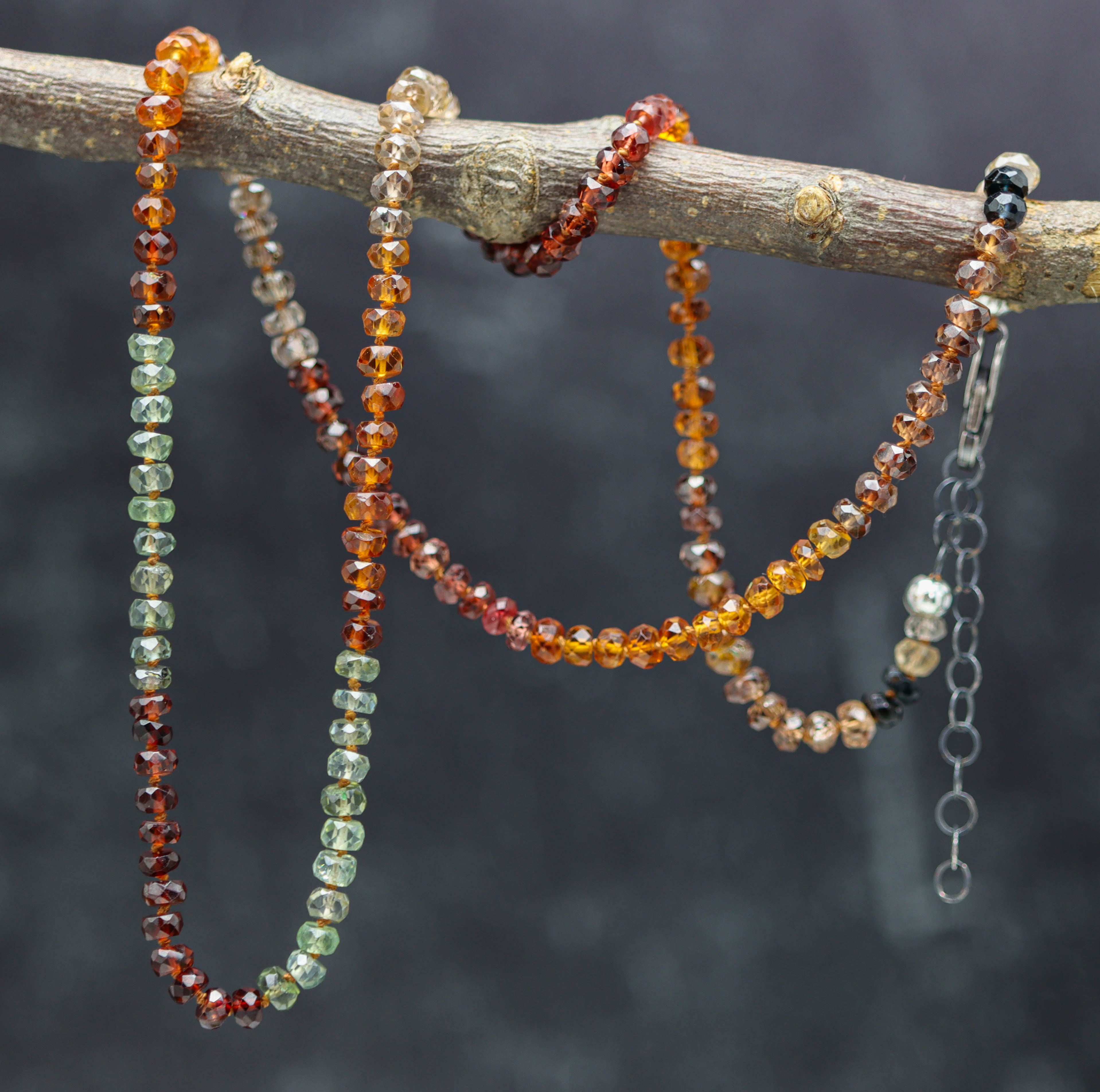 Tundra Sapphire Hand Knotted Bead Necklace Sterling Silver 19 inch