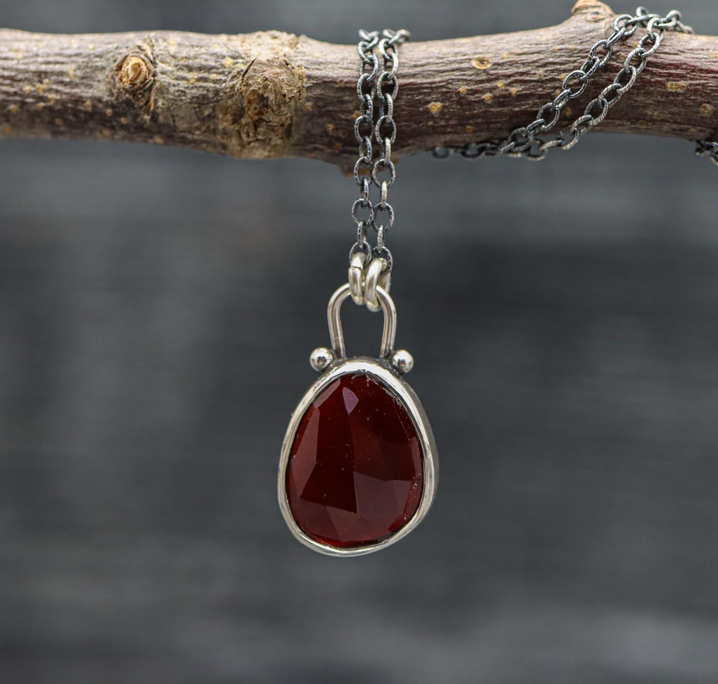 Hessonite Garnet Petite Pendant Necklace in Sterling Silver