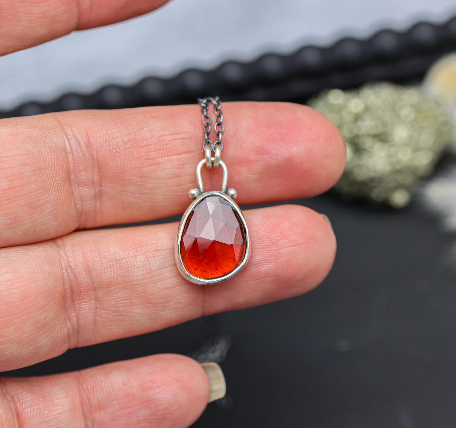 Hessonite Garnet Petite Pendant Necklace in Sterling Silver