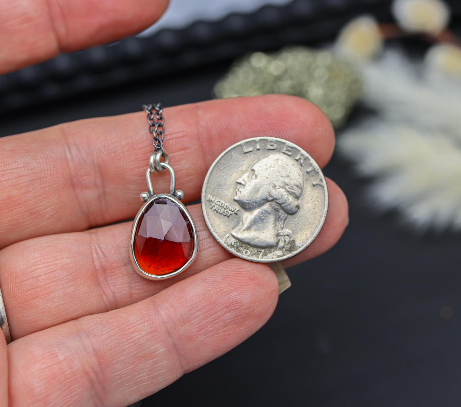 Hessonite Garnet Petite Pendant Necklace in Sterling Silver