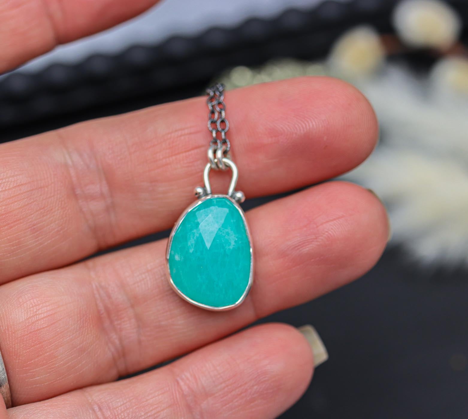 Amazonite Petite Pendant Necklace in Sterling Silver