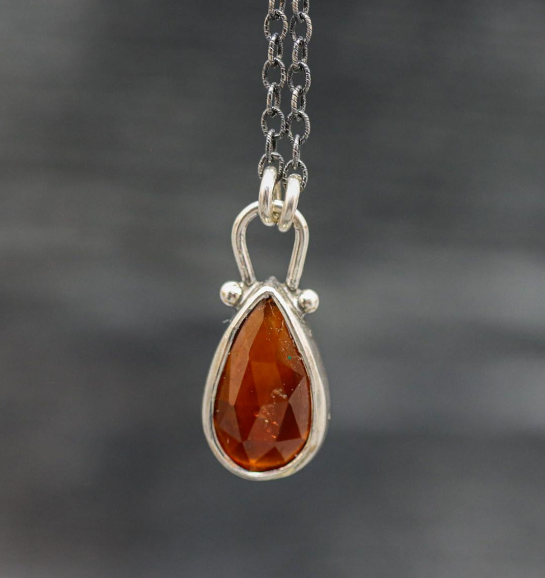Hessonite Garnet Petite Pendant Necklace in Sterling Silver