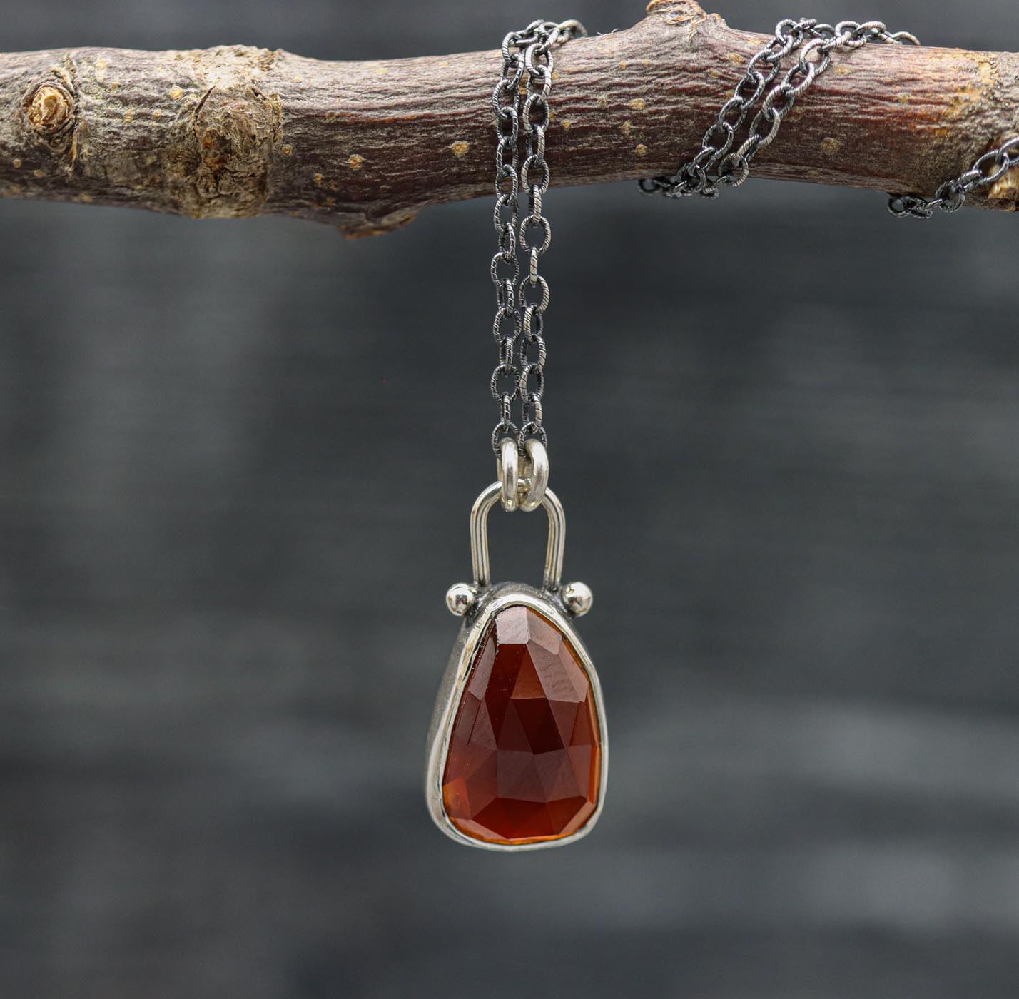 Hessonite Garnet Petite Pendant Necklace in Sterling Silver