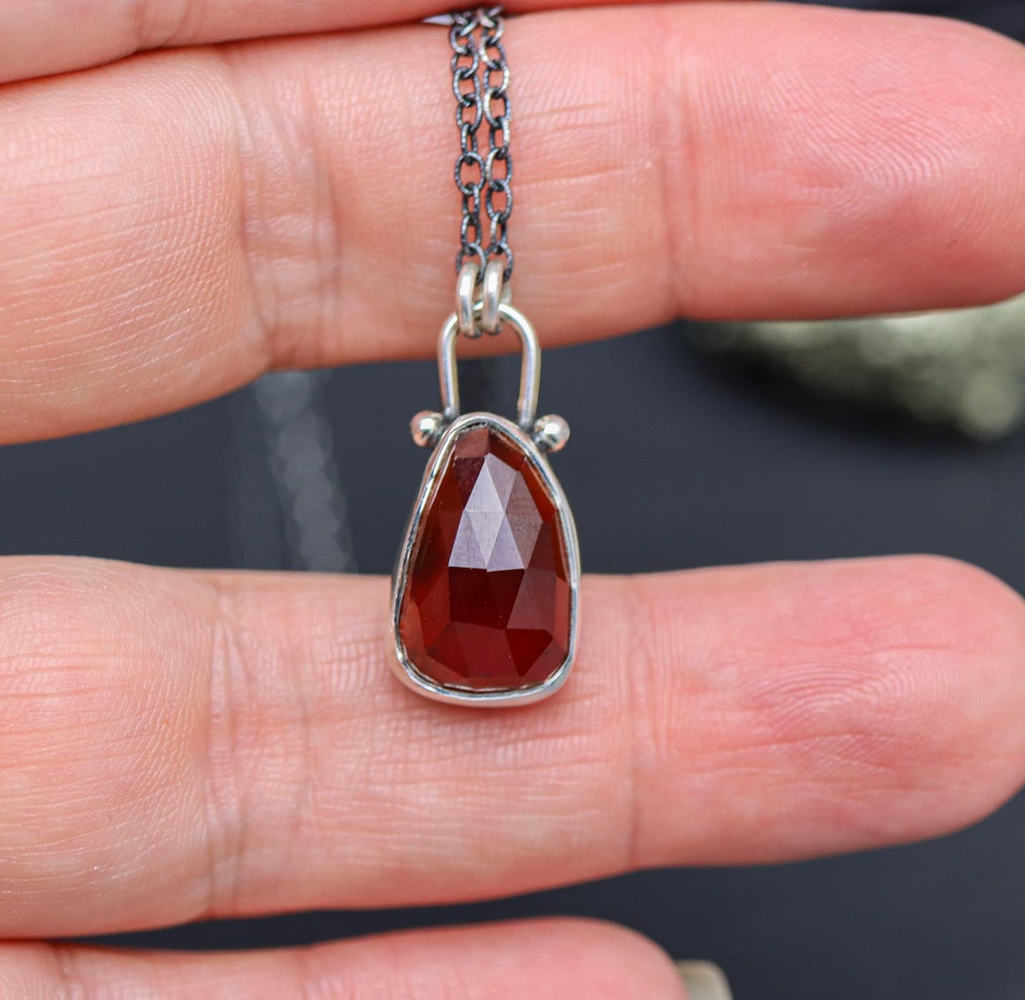 Hessonite Garnet Petite Pendant Necklace in Sterling Silver