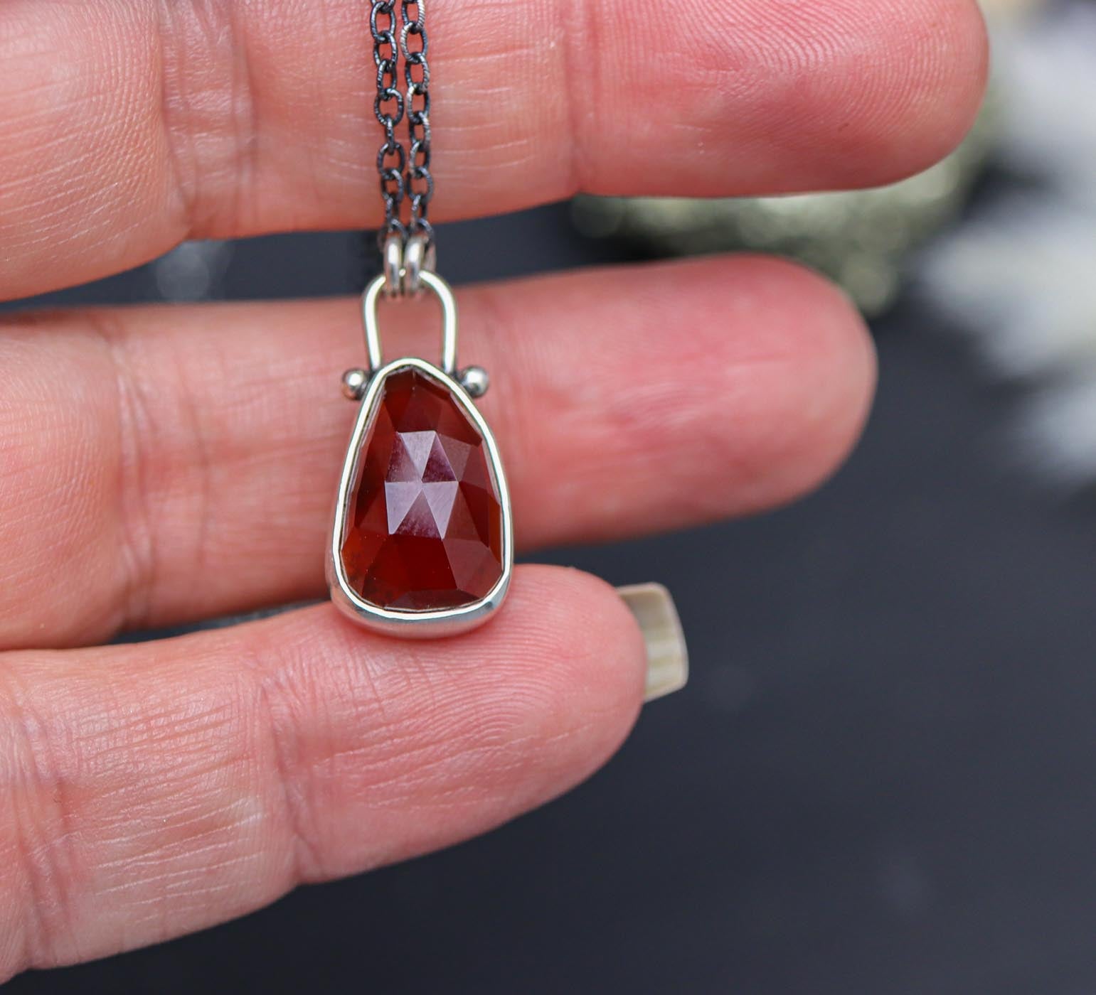 Hessonite Garnet Petite Pendant Necklace in Sterling Silver